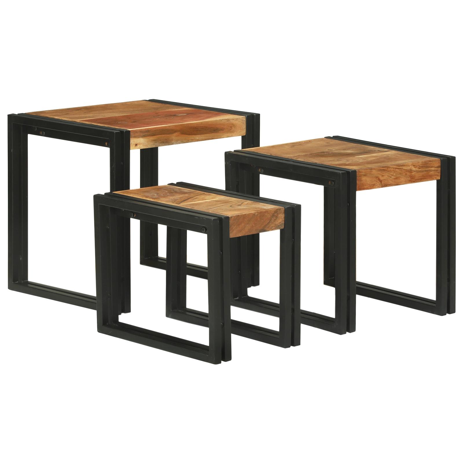 Nesting Bord 3 stk Brun og sort Solid akacietræ og metal