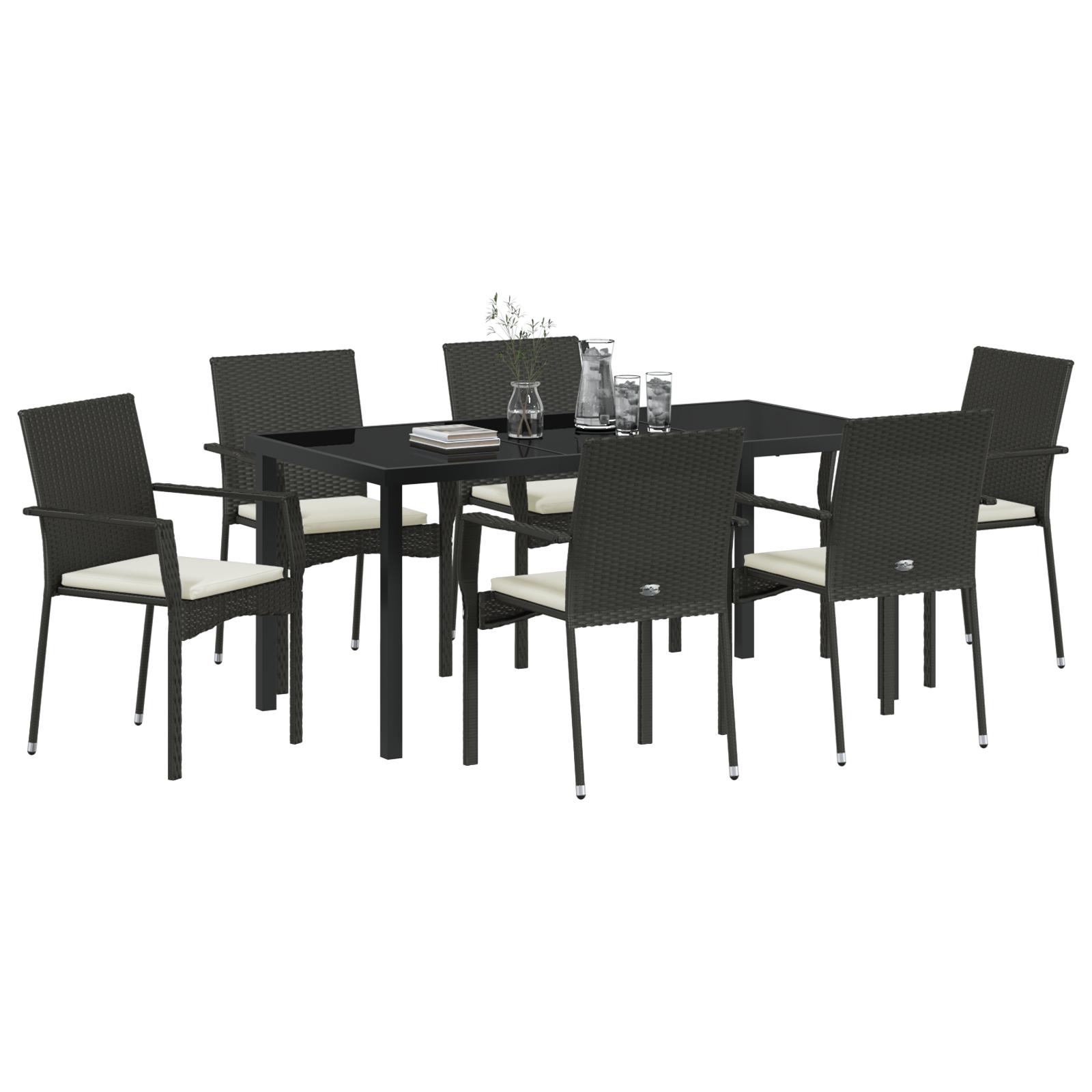 Have Spisebordssæt med pude 7 stk Sort Poly rattan