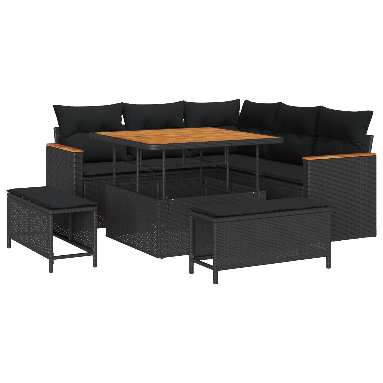 Havesofa SÃ¦t med pude 8 stk Sort Poly rattan