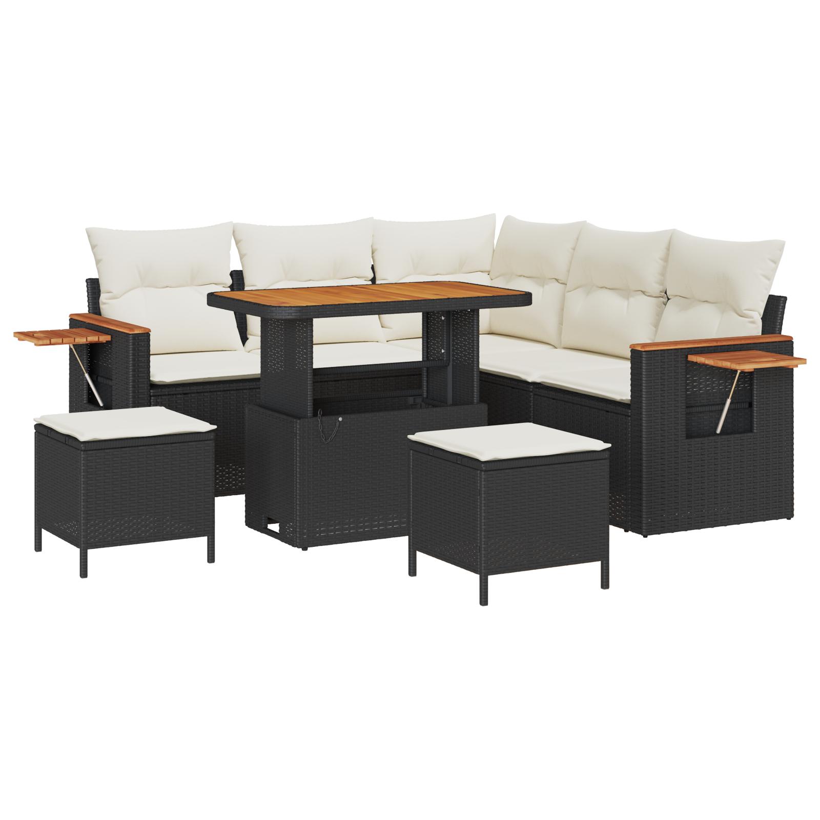 Havesofa Sæt med pude 8 stk Sort og cremefarvet 90 x 55 x 71 cm