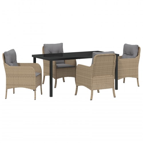 Sæt af 5 Havemøbler med puder Beige Poly Rattan