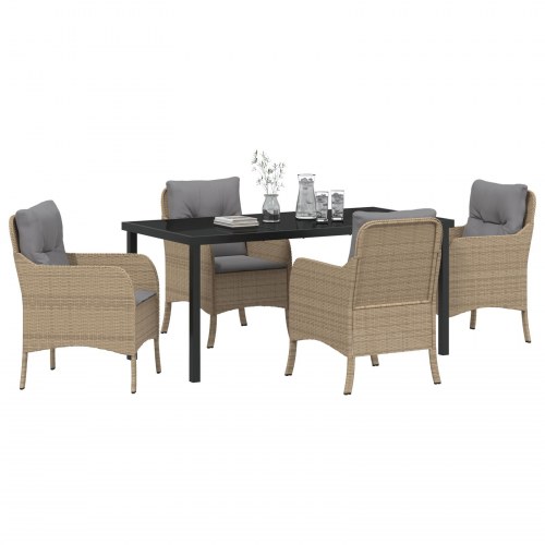 Sæt af 5 Havemøbler med puder Beige Poly Rattan