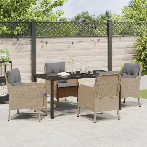 Sæt af 5 Havemøbler med puder Beige Poly Rattan