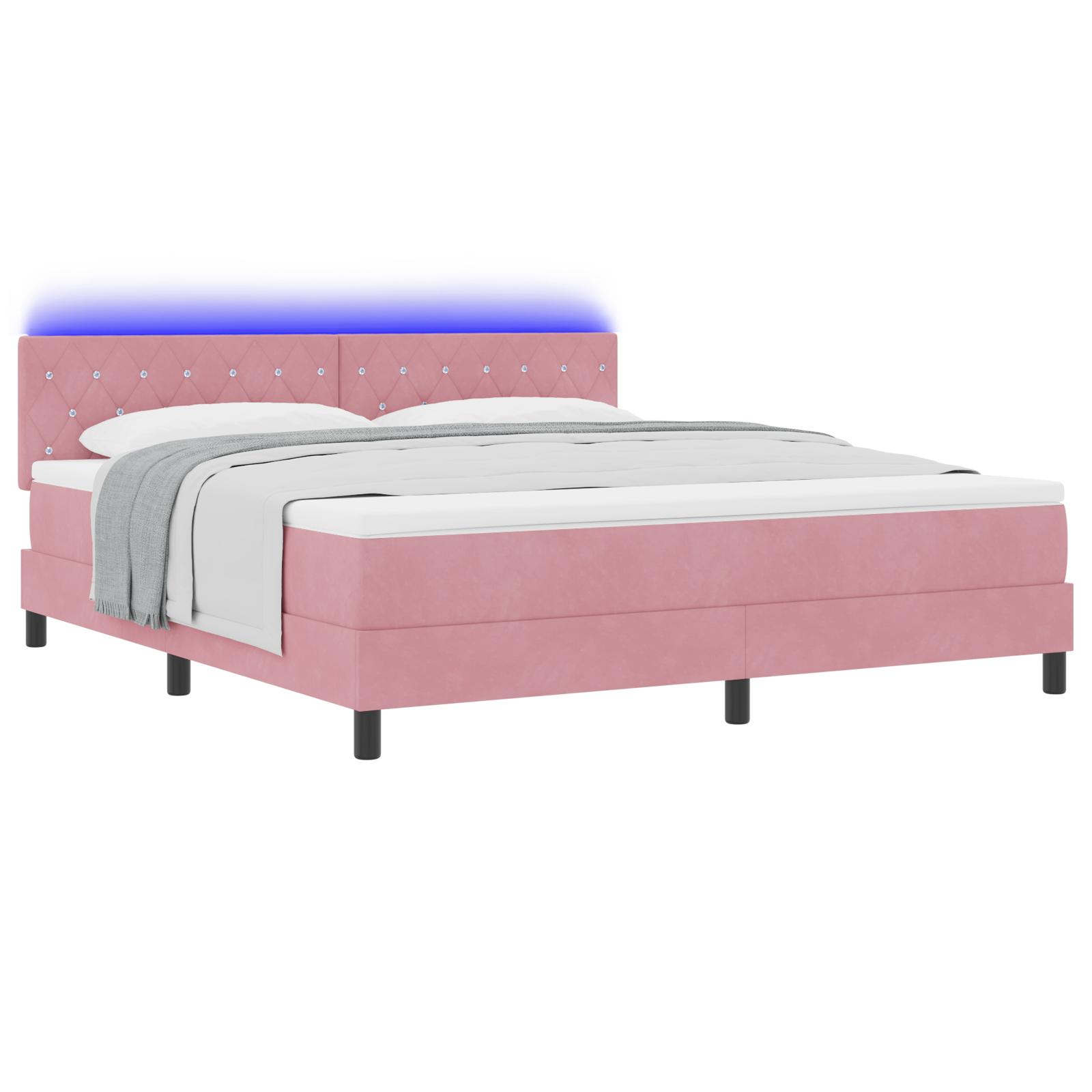 Kontinentalseng Med Led-lys Velour - Lyserød / 180 x 200 cm / Krystal knap tufted