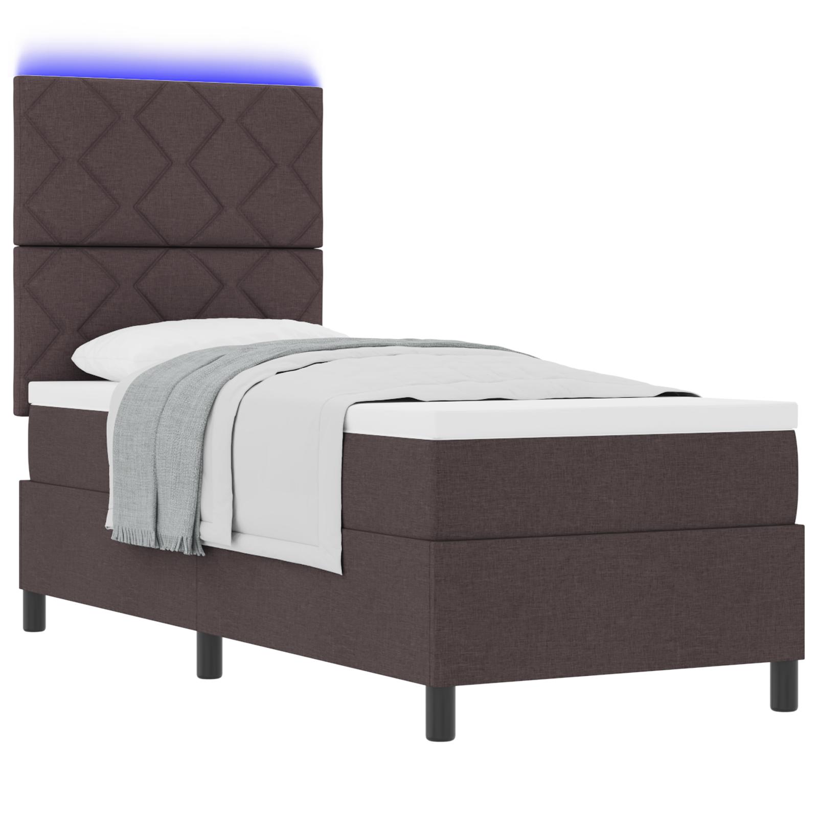 vidaXL Box spring seng med LED-lysstrimler Mørkebrun 80 x 200 cm Stof