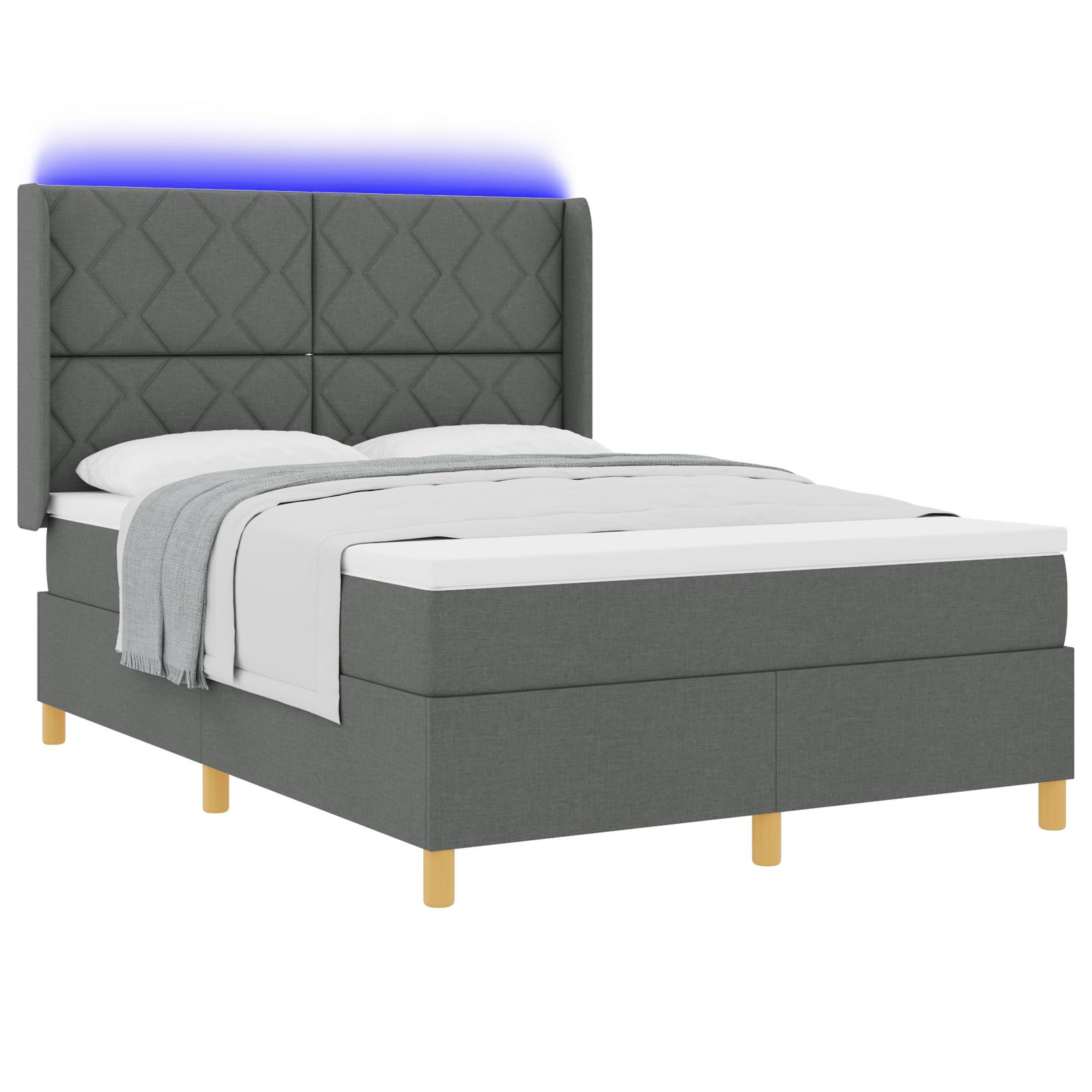 vidaXL Box spring seng med LED-lysstrimler Grå 160 x 200 cm Stof
