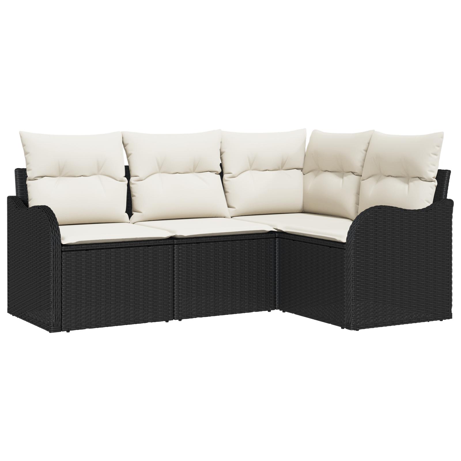 Havesofa Sæt 4 Dele Polyrattan - Sort og cremefarvet