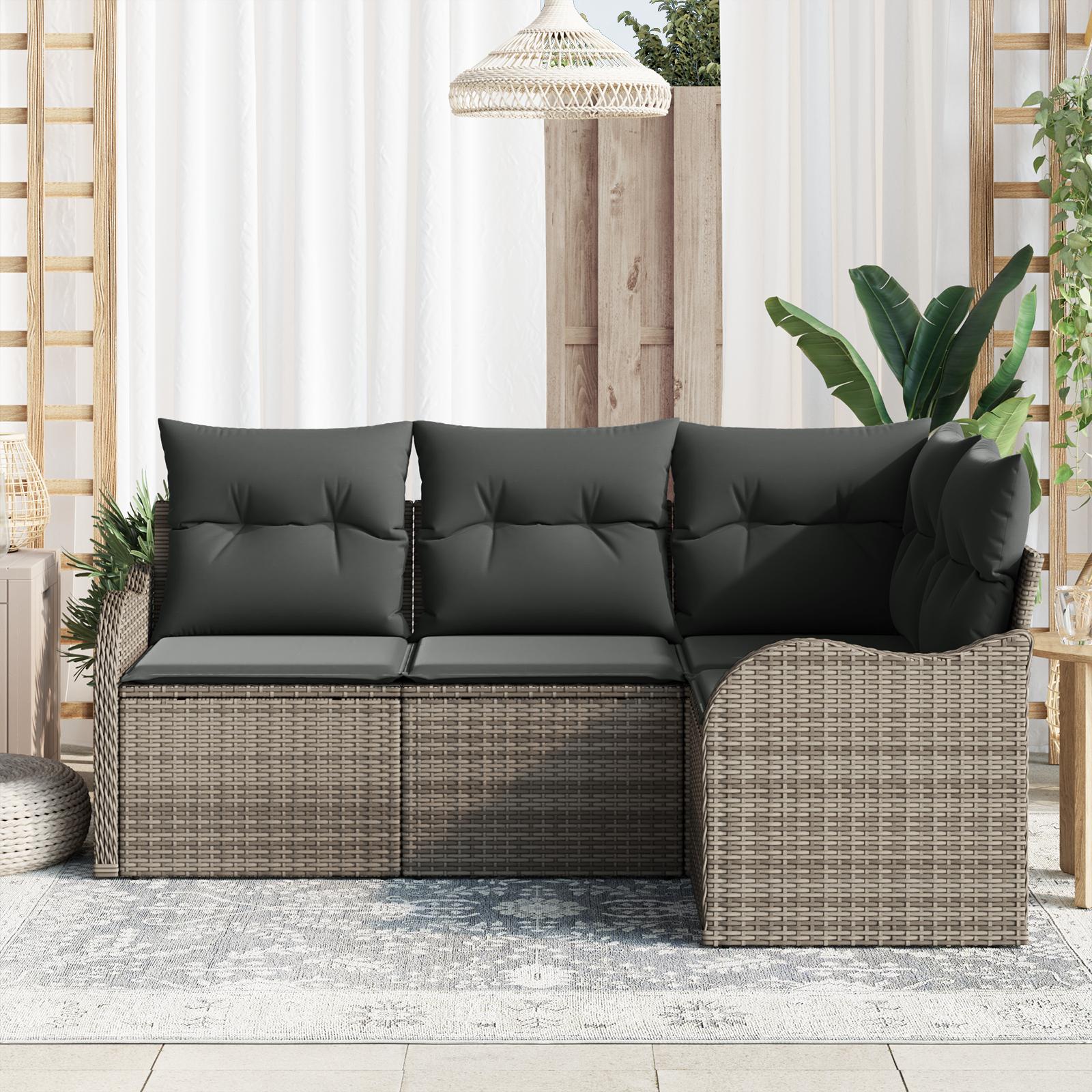 Havesofa Sæt med pude 4 stk Grå Poly rattan