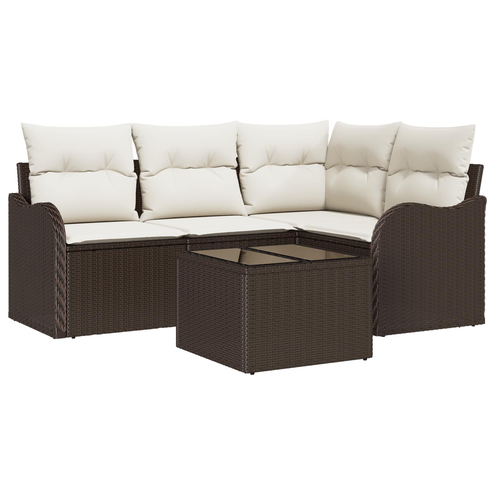 Havesofa Sæt med pude 5 stk Brun Poly rattan