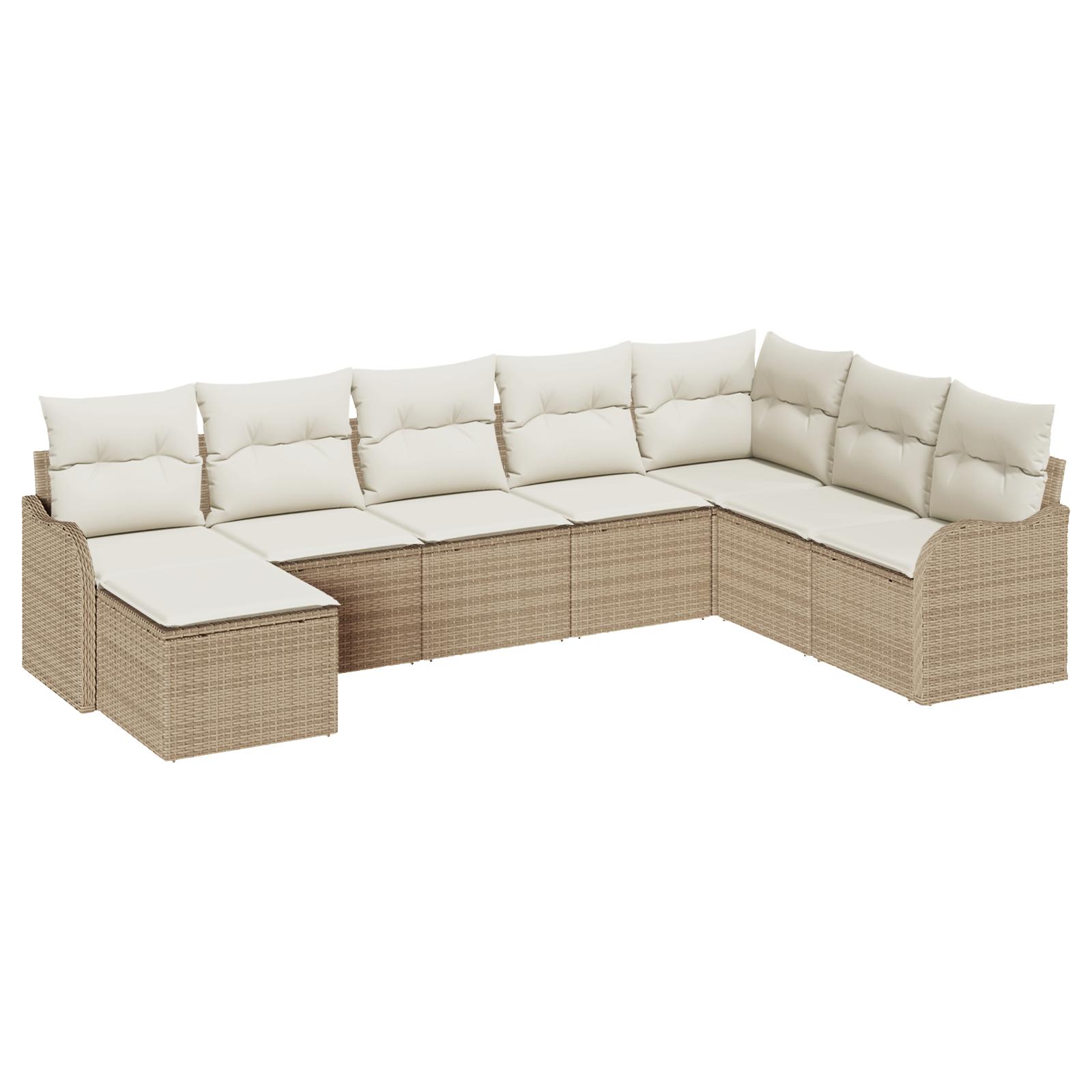 Havesofa Sæt med pude 8 stk Beige Poly rattan