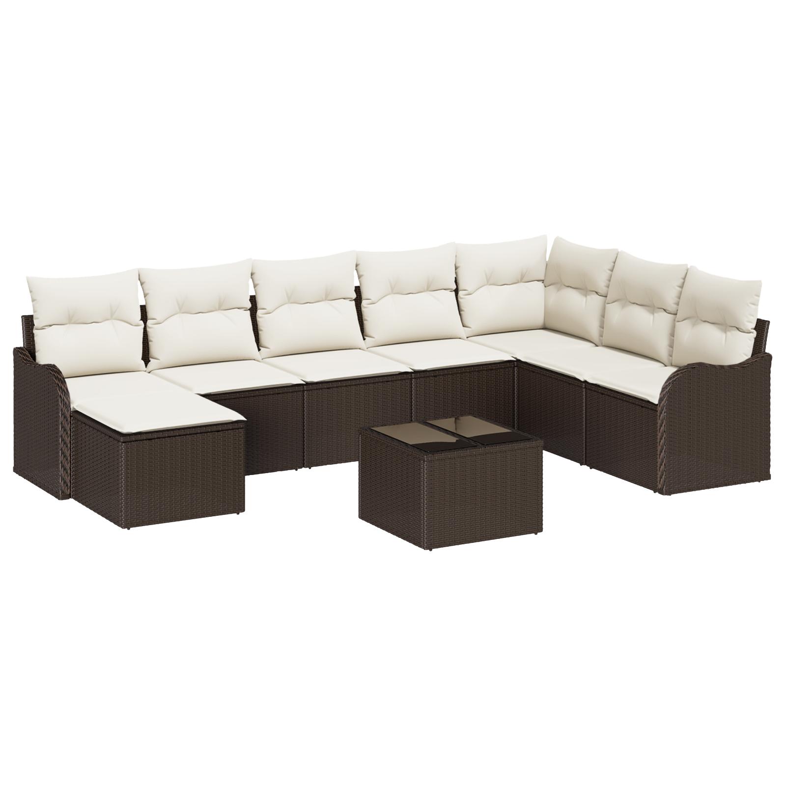 Havesofa Sæt med pude 9 stk Brun Poly rattan