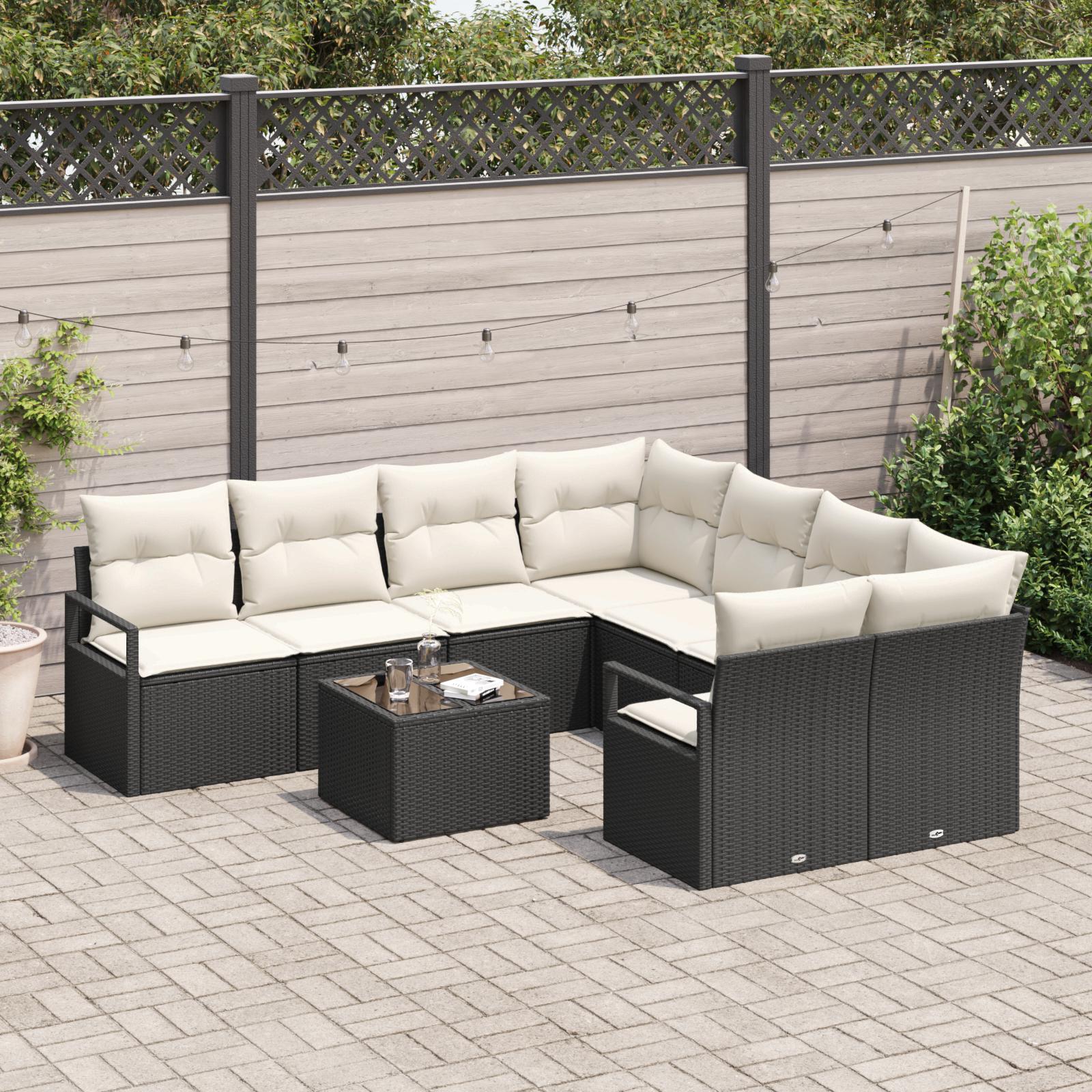 Havesofa Sæt 9 stk Sort og Cream 55 x 55 x 37 cm polyrattan