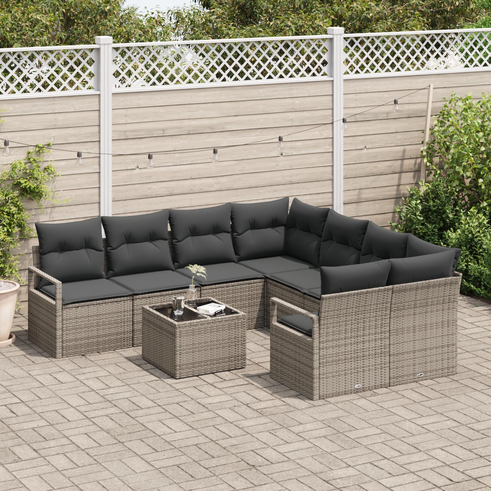 Havesofa Sæt 9 stk Grå 55 x 55 x 37 cm polyrattan