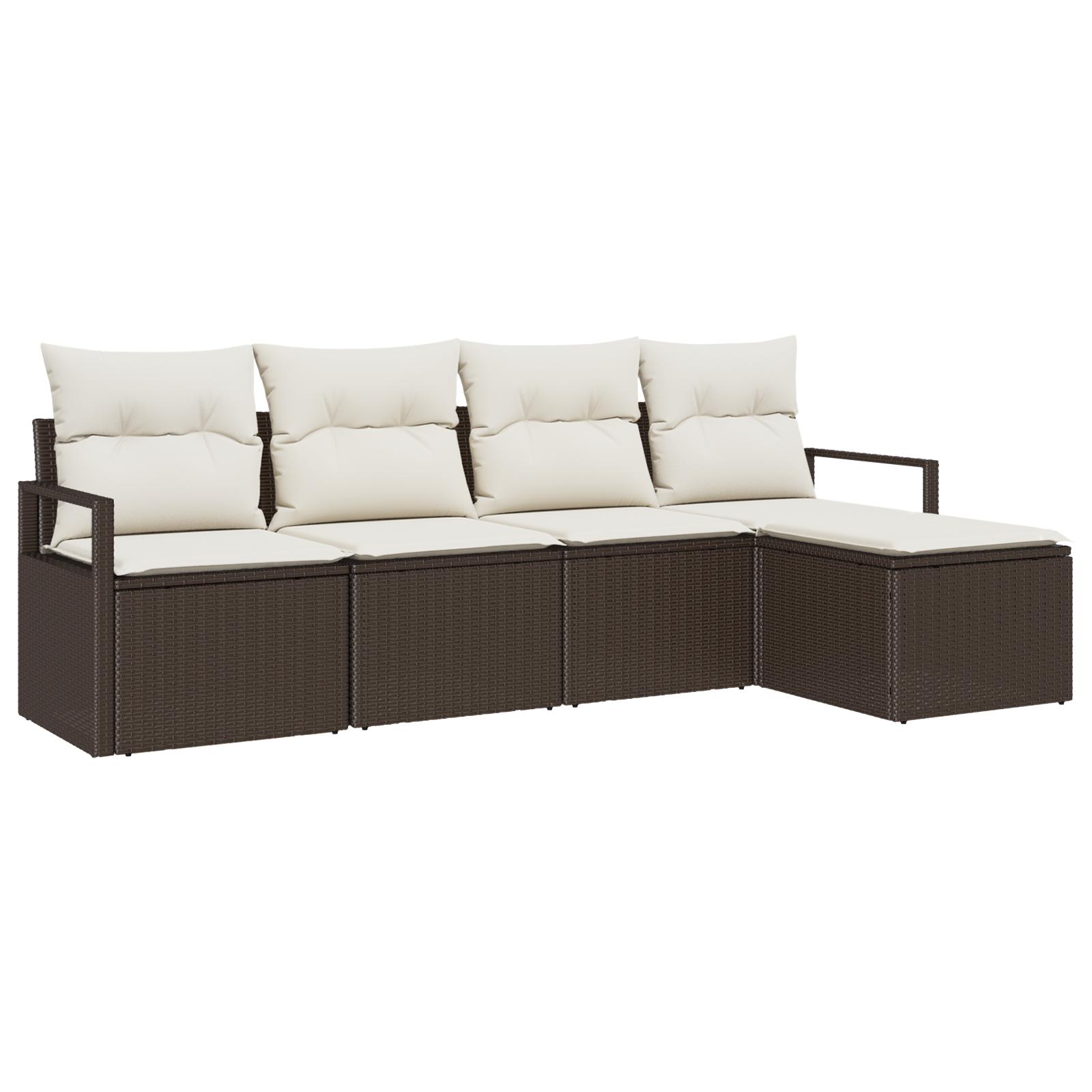 Udendørs sofa sæt i brun polyrattan - 5 dele, modulært loungesæt til terrasse og have