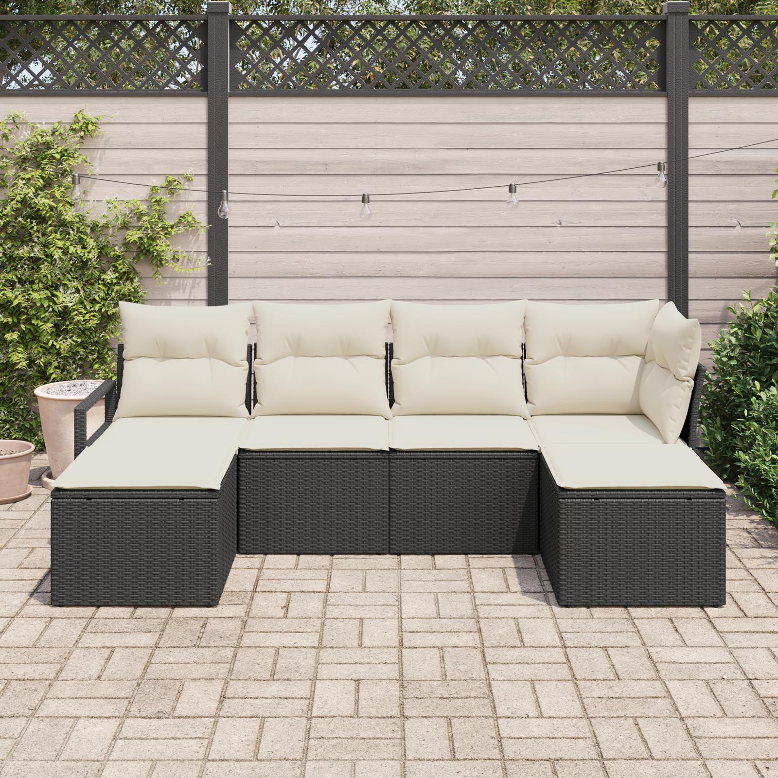 Sofa sæt i sort polyrattan - 6 dele, modulopbygget udendørs loungesæt