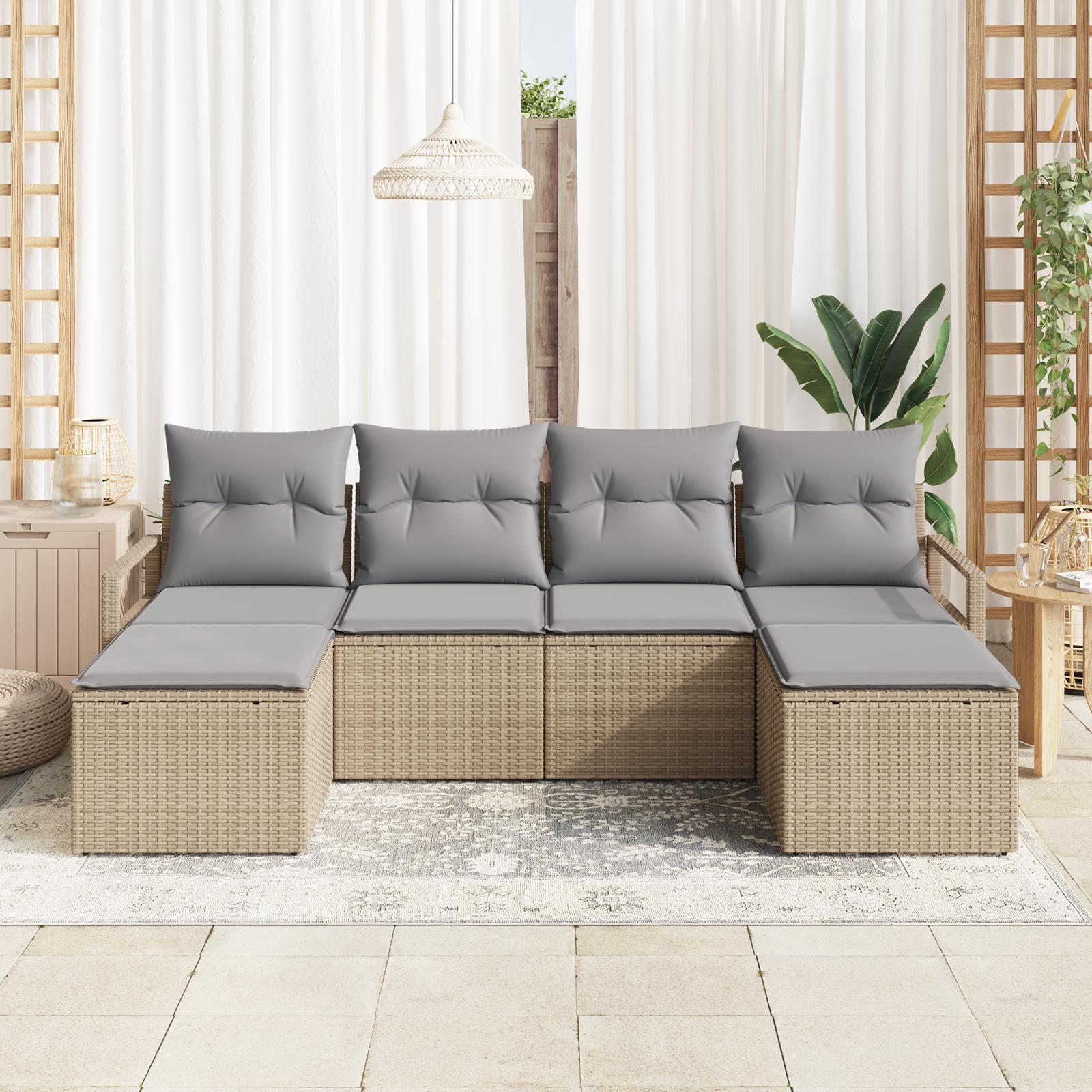 Udendørs modulsofa sæt i beige polyrattan - 6 dele med puder