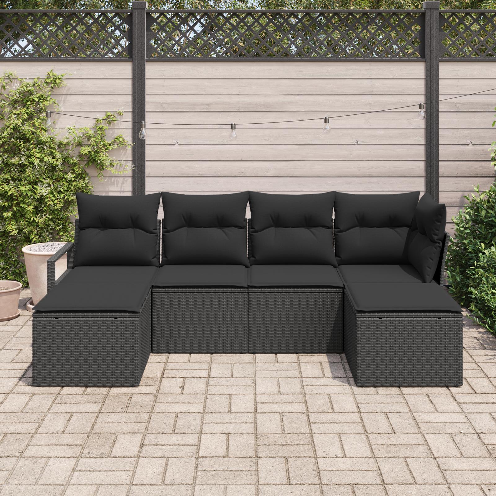Sofa sæt 6 stk i sort polyrattan til have og terrasse