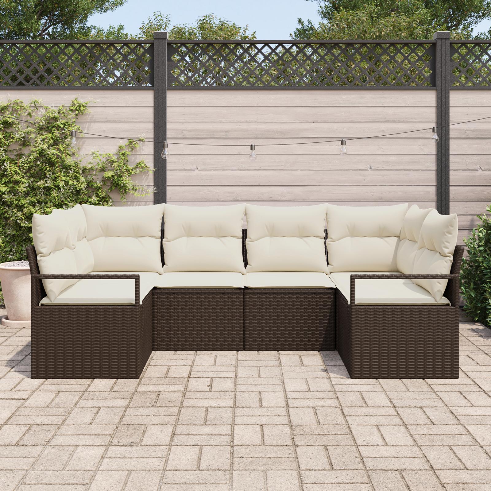 Sofa sæt med puder - 6-pers. brun polyrattan, modulært hjørnesæt