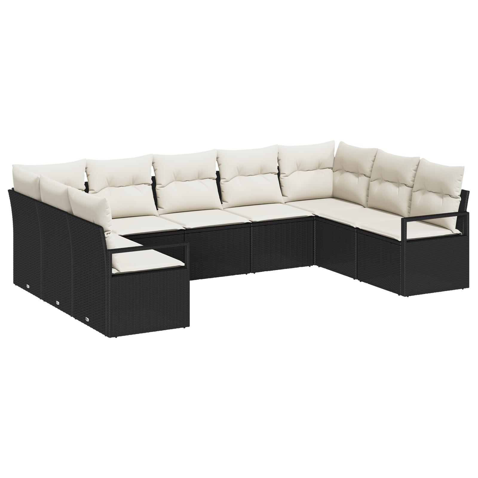 Havesofa Sæt 9 stk Sort Poly rattan