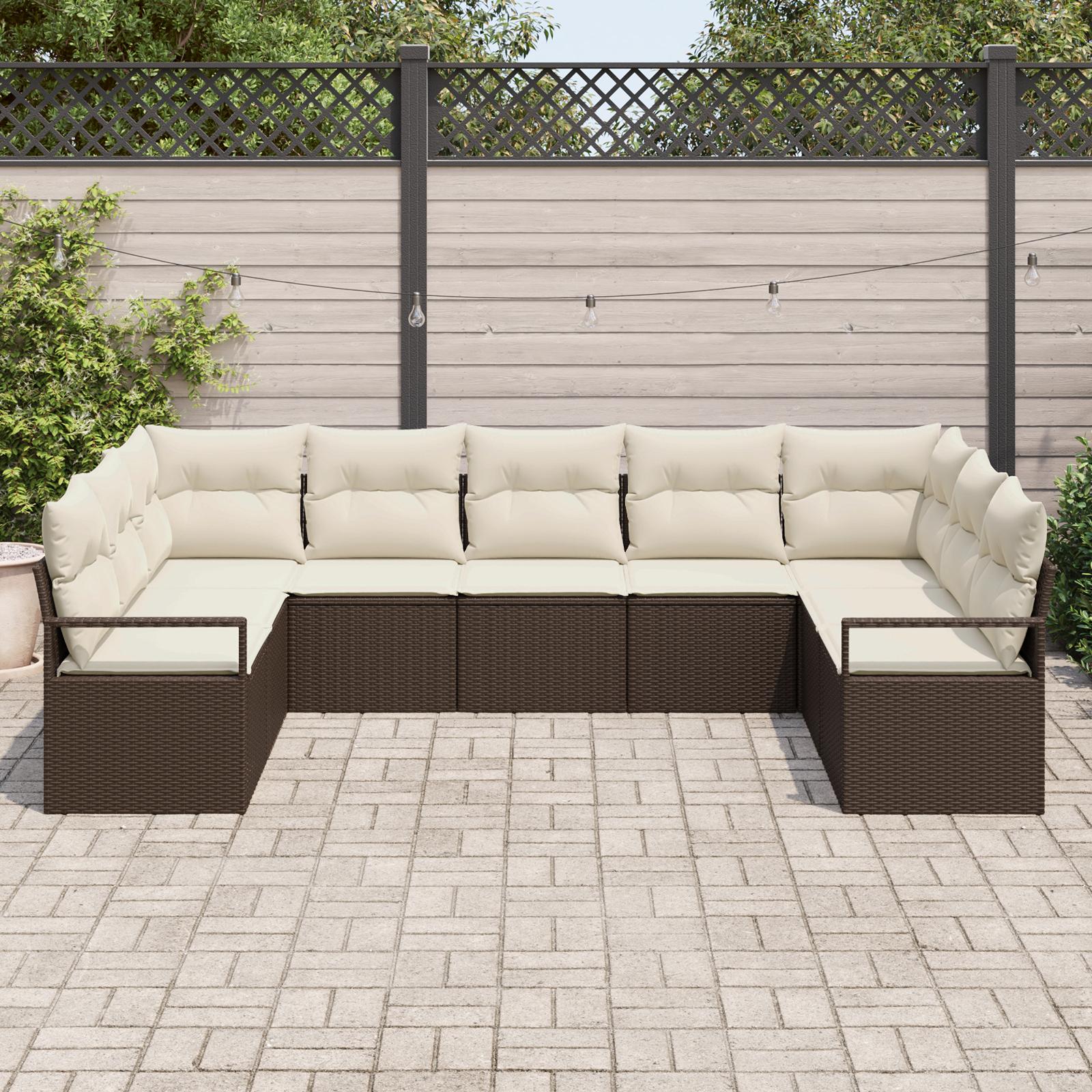 Sofa sæt med puder - 9-pers. modulsofa i brun polyrattan