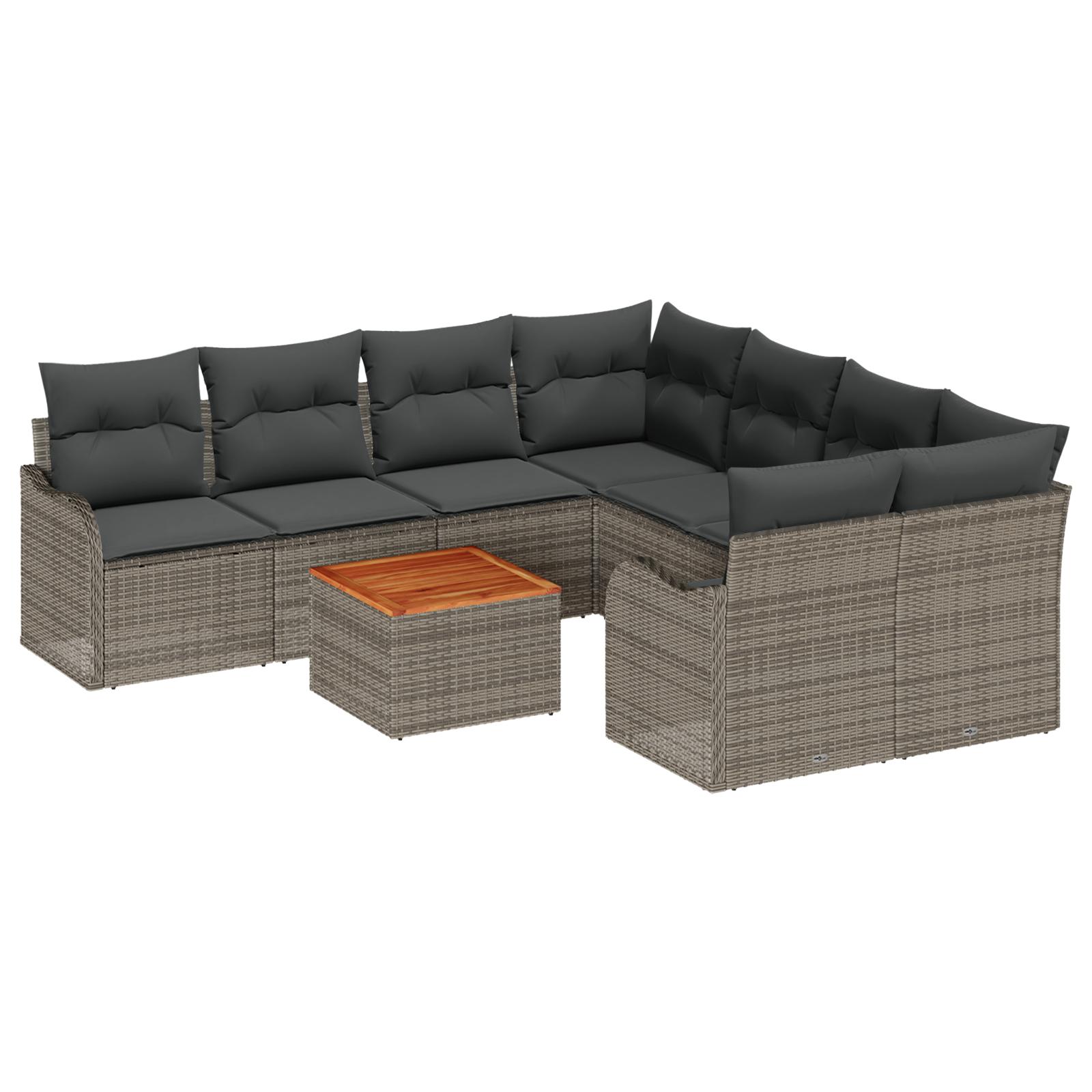 Havesofa Sæt 9 stk Grå Poly rattan