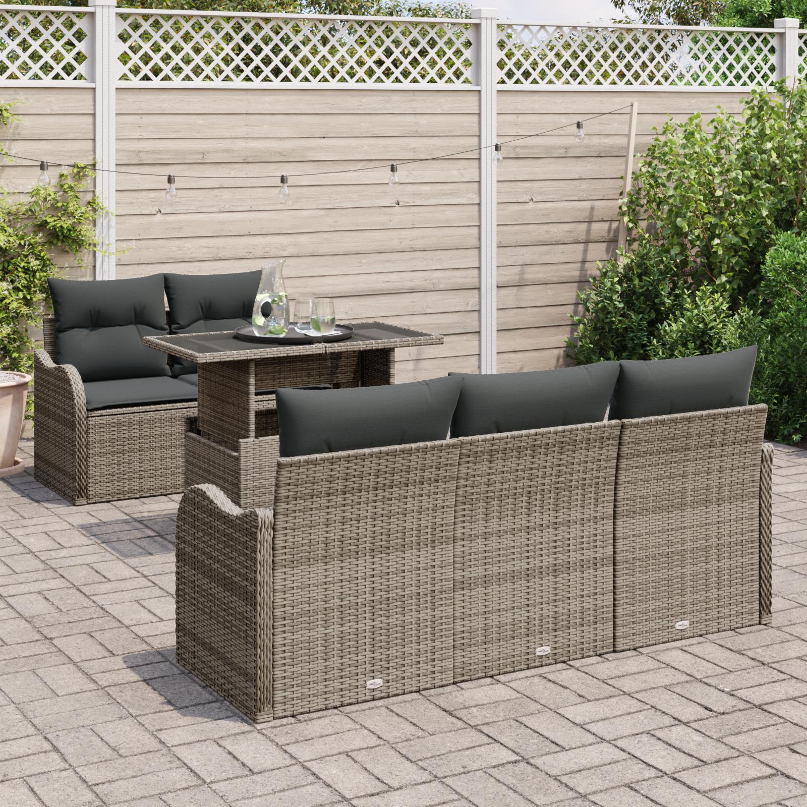Havesofa SÃ¦t med pude 6 stk GrÃ¥ Poly rattan