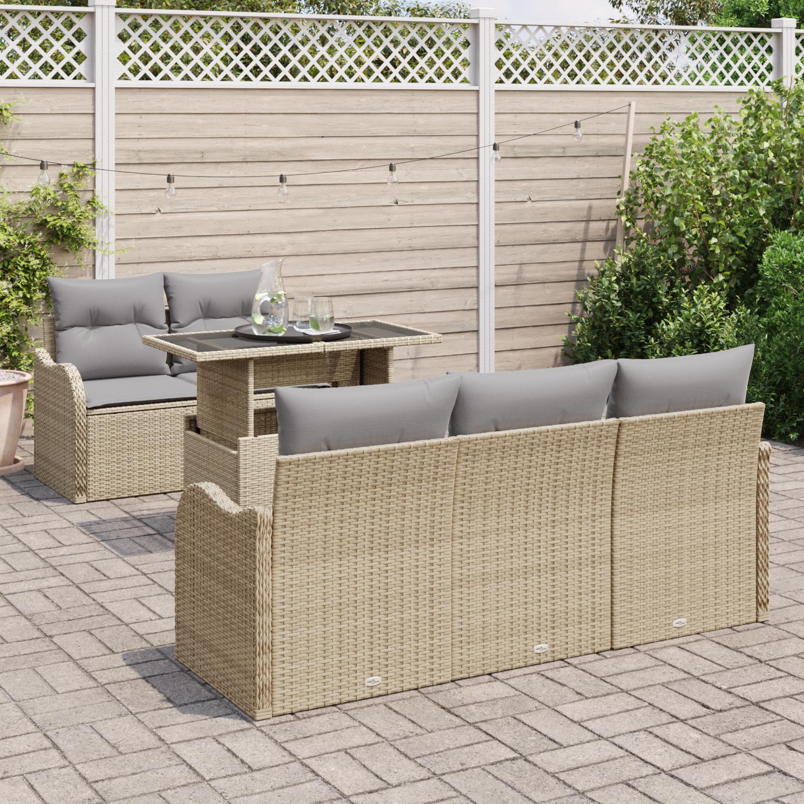 Havesofa SÃ¦t med pude 6 stk Beige Poly rattan