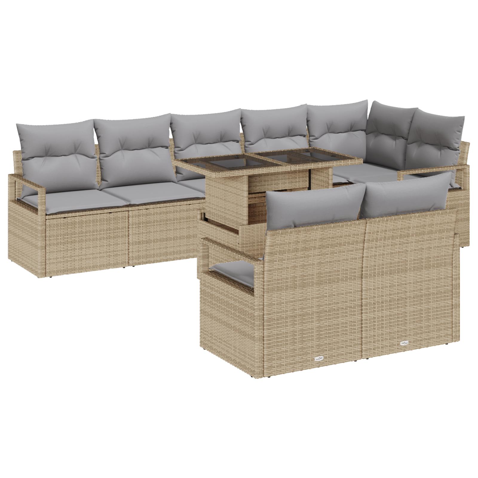 Havesofa Sæt med pude 9 stk beige og lysegrå 100 x 55 x 73 cm