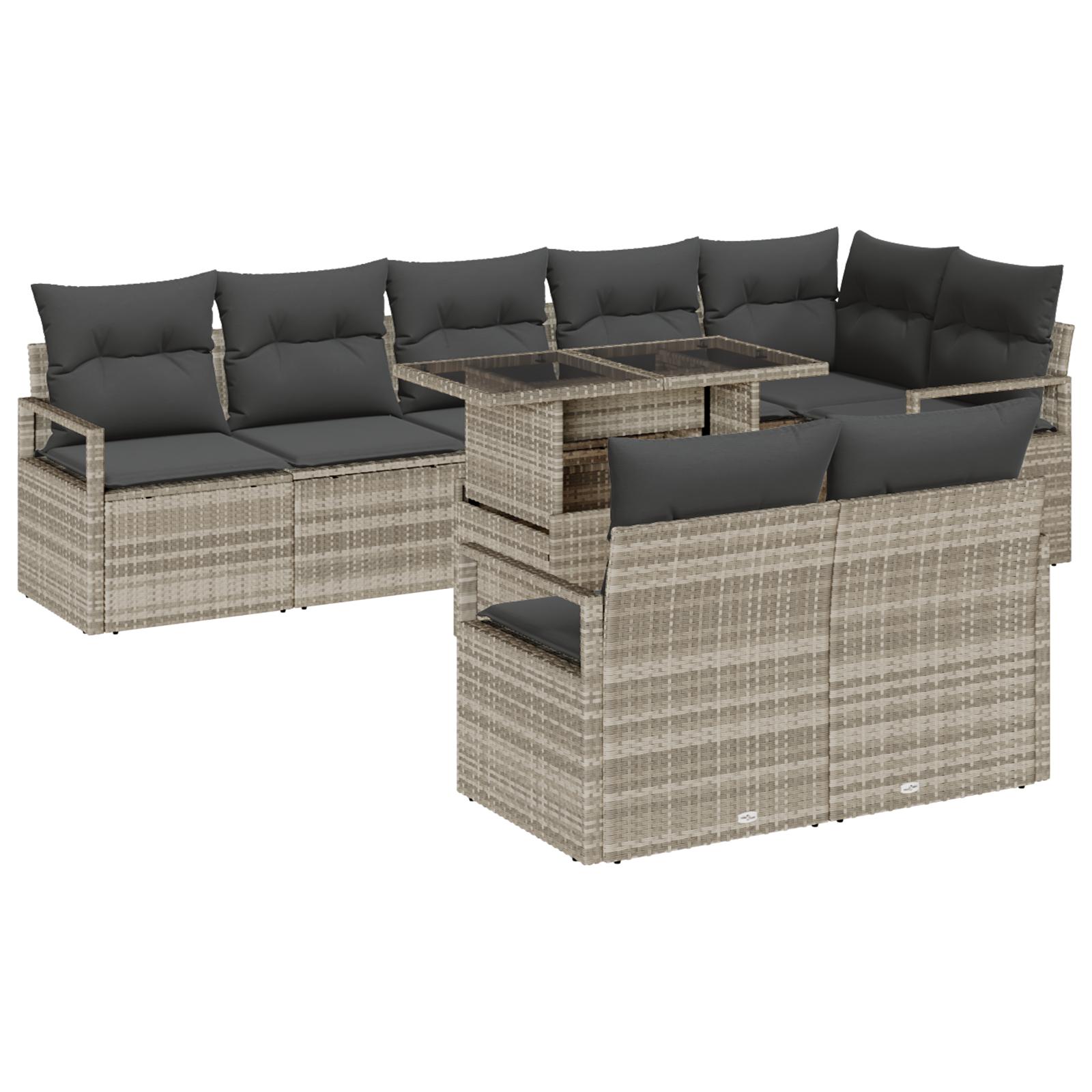 Havesofa Sæt med pude 9 stk Lysegrå 100 x 55 x 73 cm