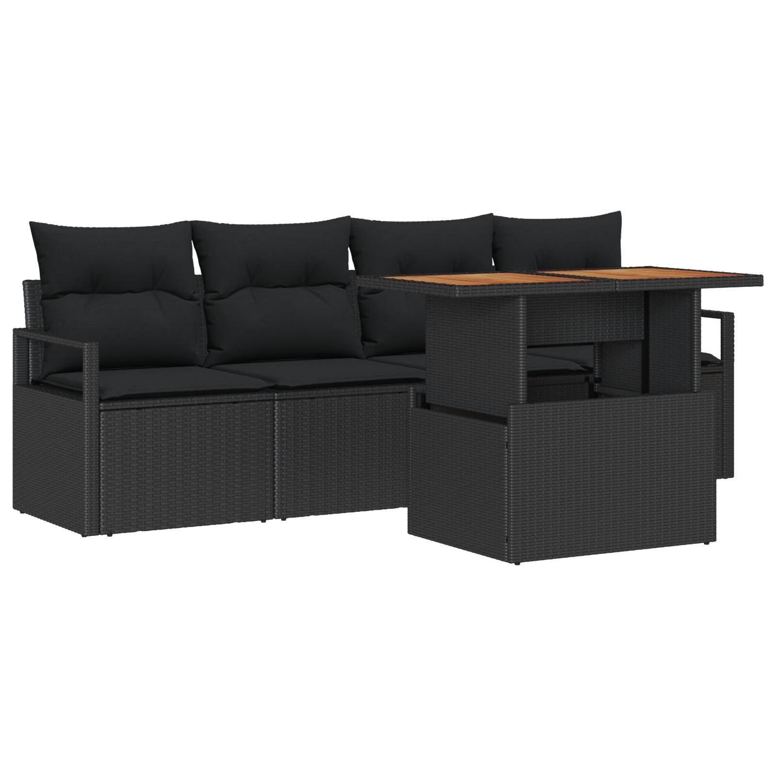 Havesofa Sæt med pude 5 stk Sort 100 x 55 x 73 cm