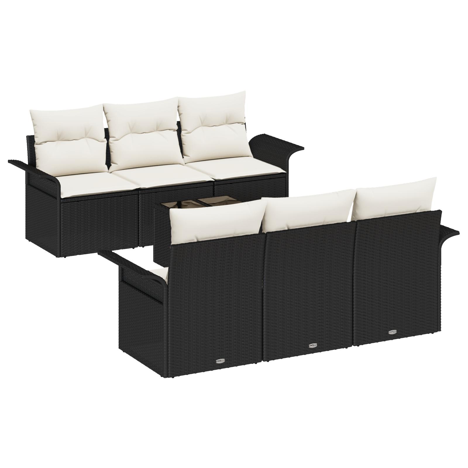 Havesofa Sæt med pude 7 stk Sort og Cream 55 x 55 x 37 cm