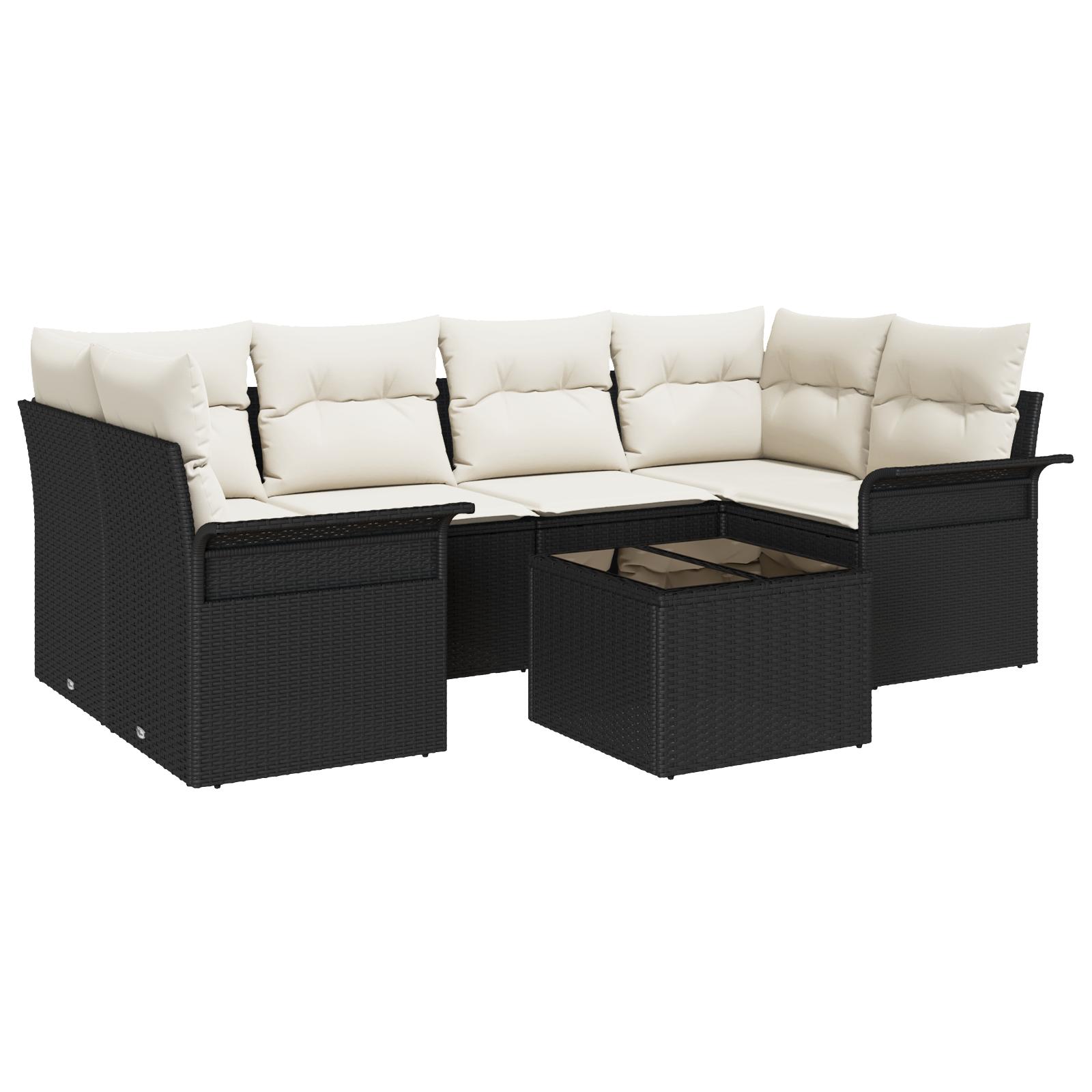 Havesofa Sæt 7 Dele 55 X 55 X 37 Cm Polyrattan - Sort og hvid