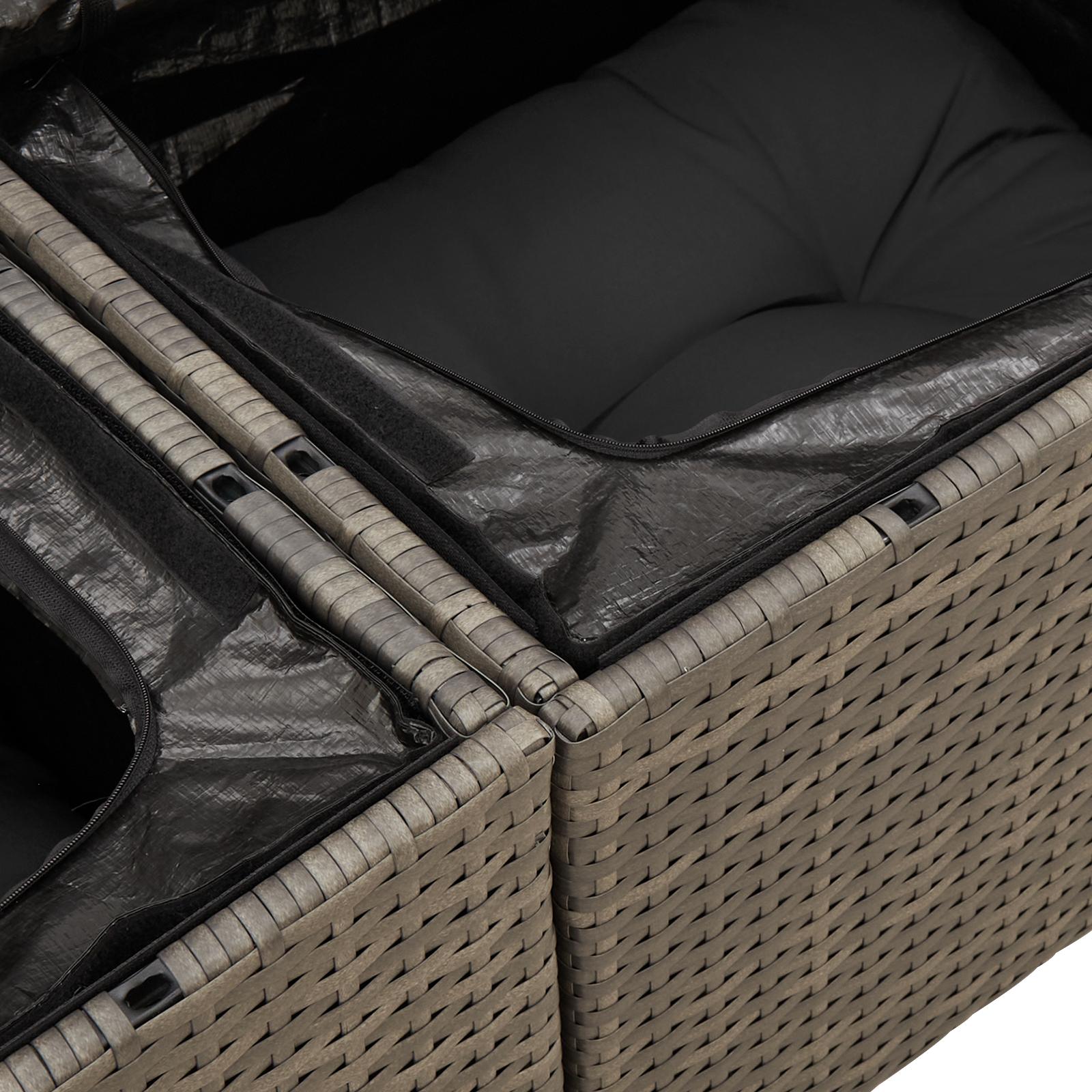 Havesofa Sæt Med Pude Med Opbevaring 4 Dele Poly Rattan - Grå