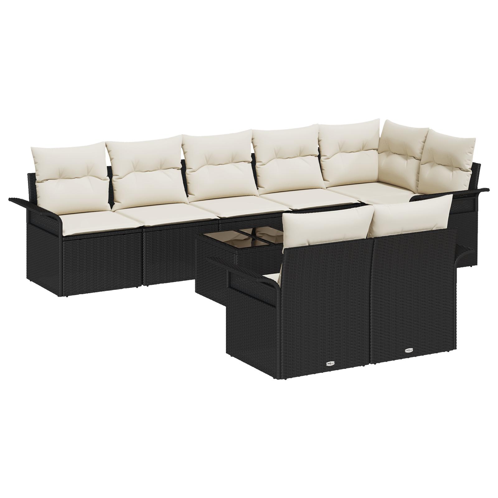 Havesofa Sæt med pude med opbevaring 9 stk Sort Poly rattan