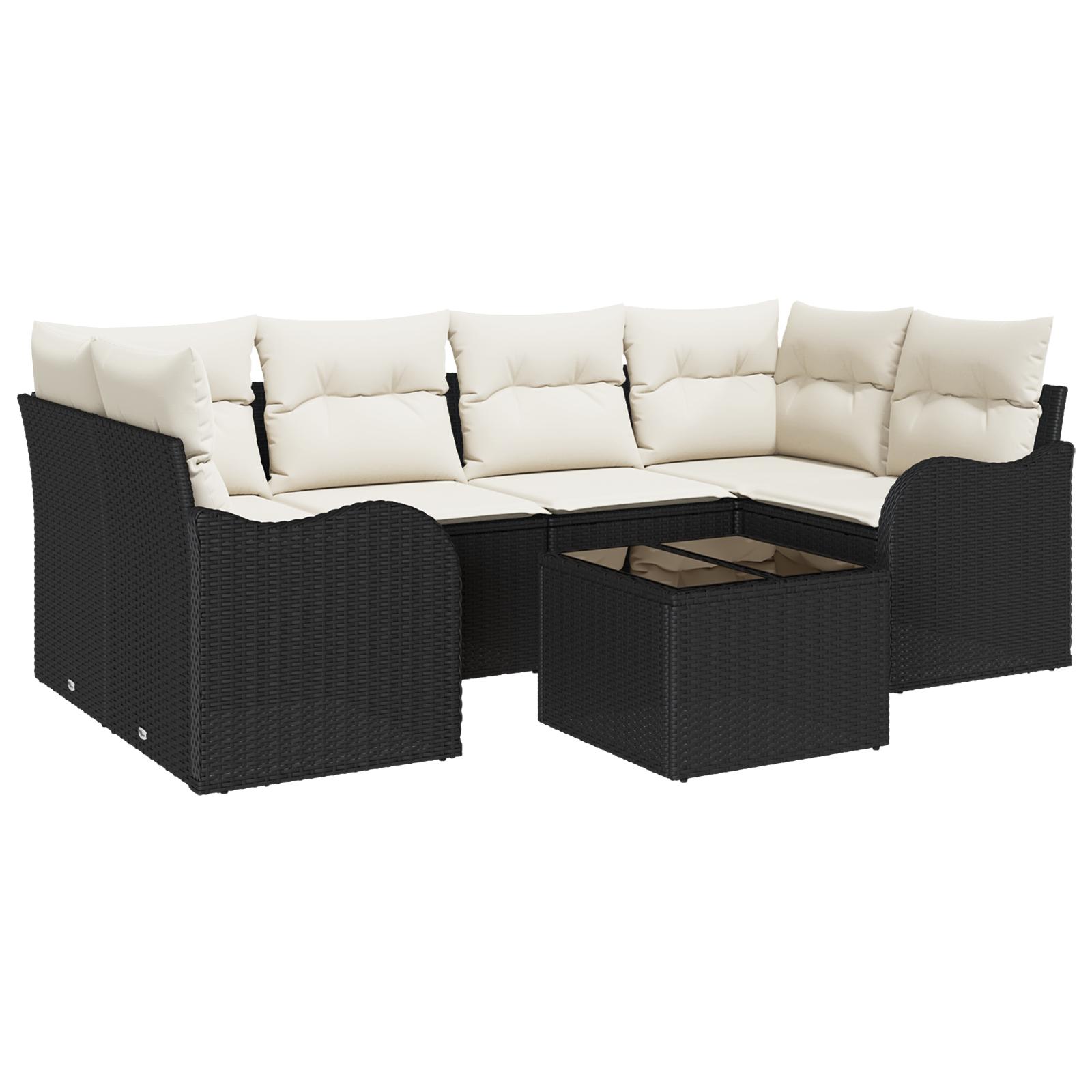 Havesofa Sæt med pude 7 stk Sort og Cream 55 x 55 x 37 cm