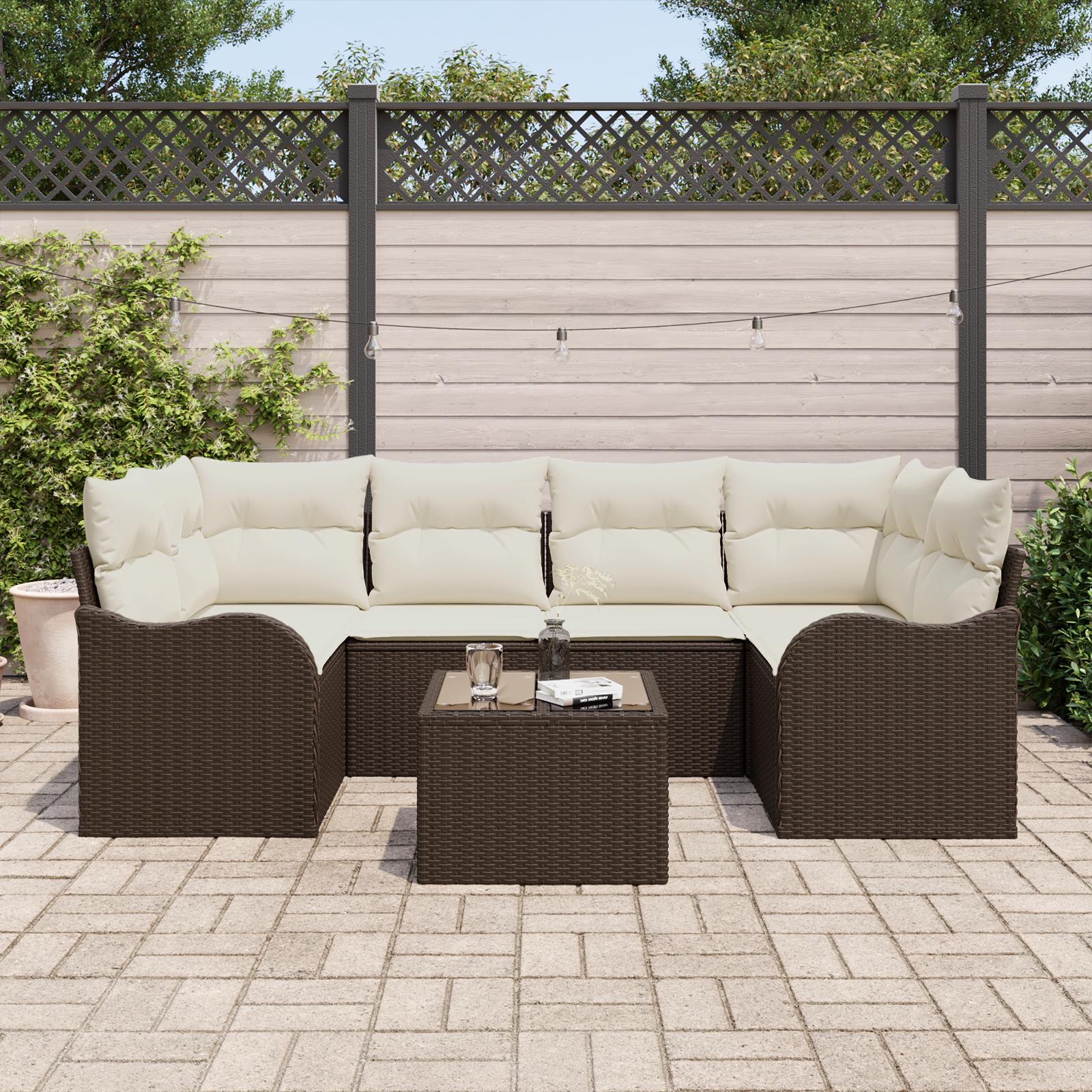 Havesofa Sæt med pude 7 stk Brun og Creme 55 x 55 x 37 cm