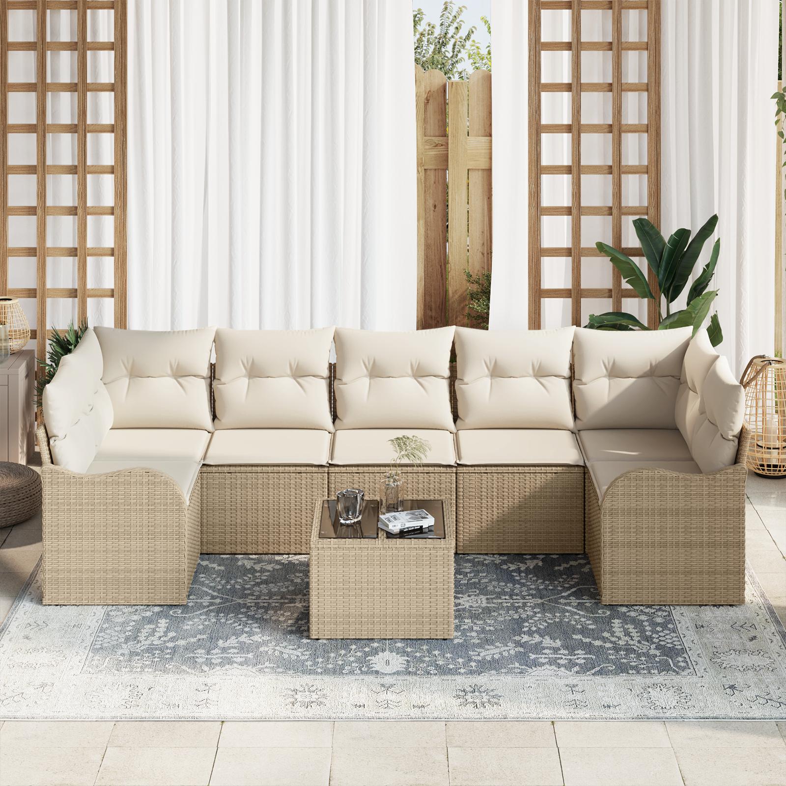 Havesofa Sæt med pude 8 stk Beige og creme 55 x 55 x 37 cm