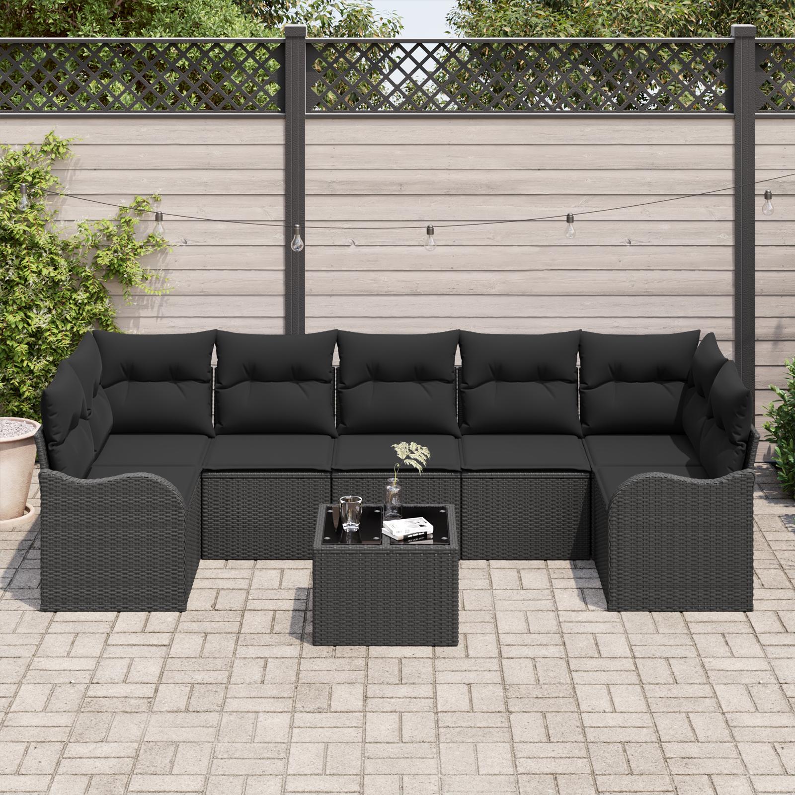 Havesofa Sæt med pude med opbevaring 8 stk Sort 55 x 55 x 37 cm