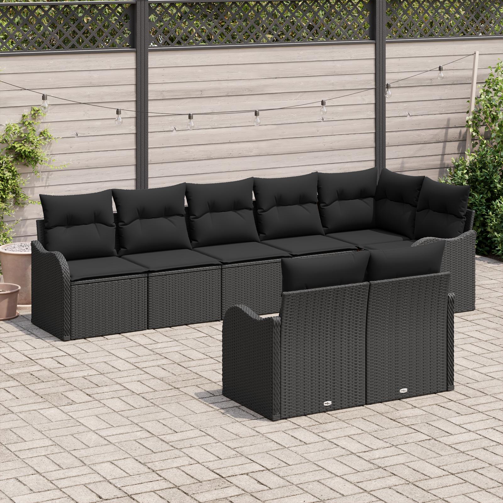 Havesofa SÃ¦t med pude 8 stk Sort Poly rattan
