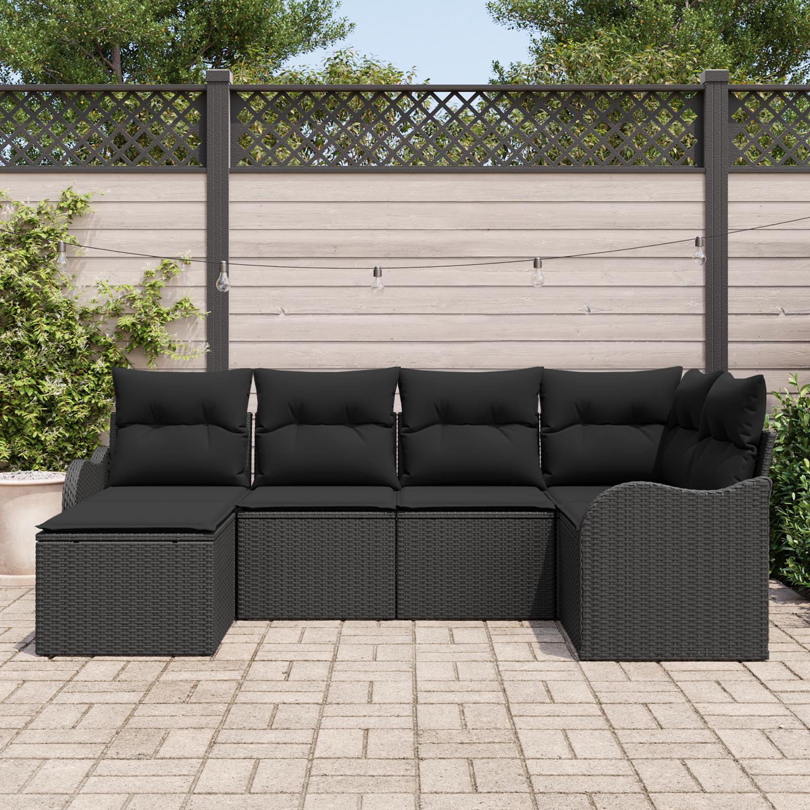 Havesofa SÃ¦t med pude 6 stk Sort Poly rattan