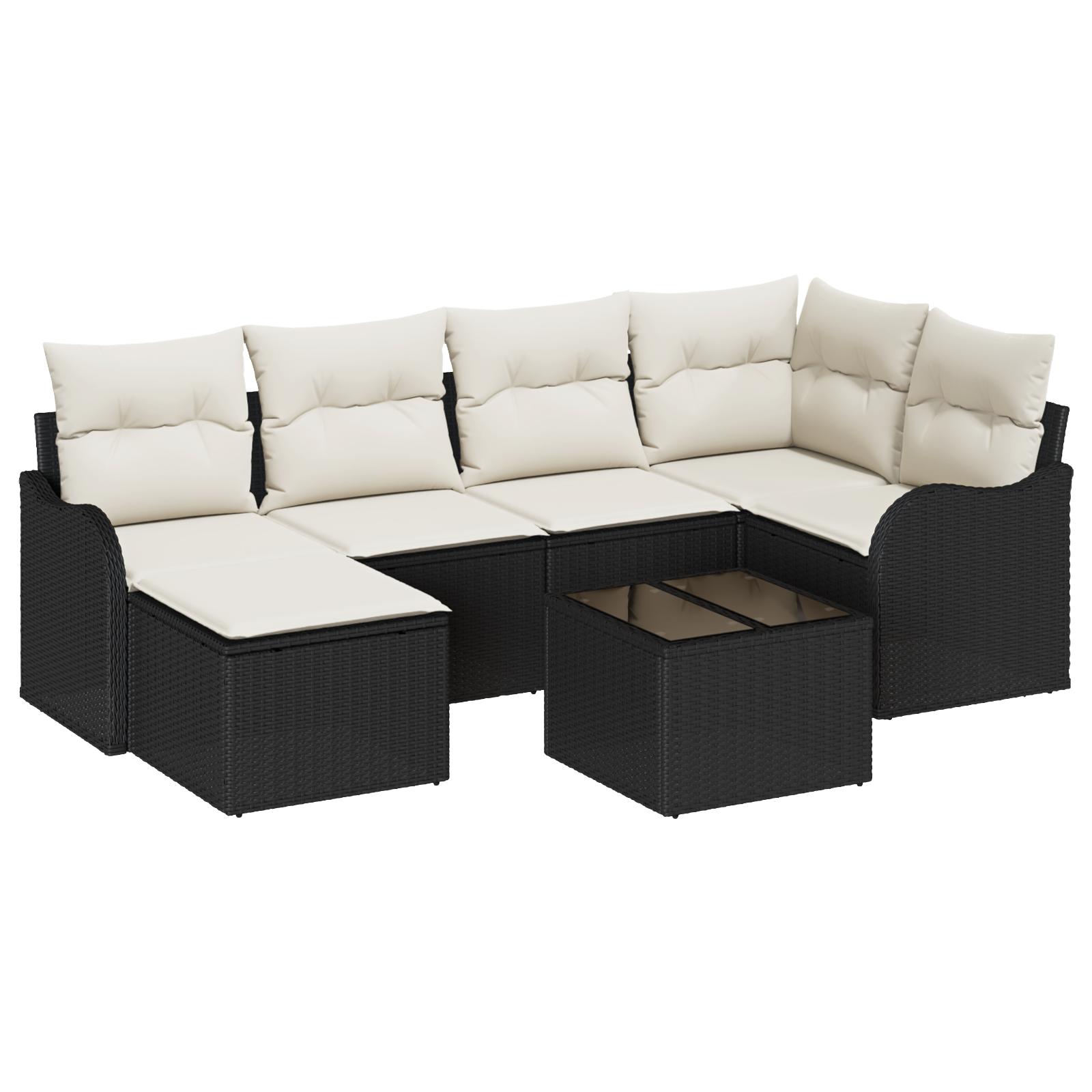 Havesofa SÃ¦t med pude 7 stk Sort og hvid Poly rattan