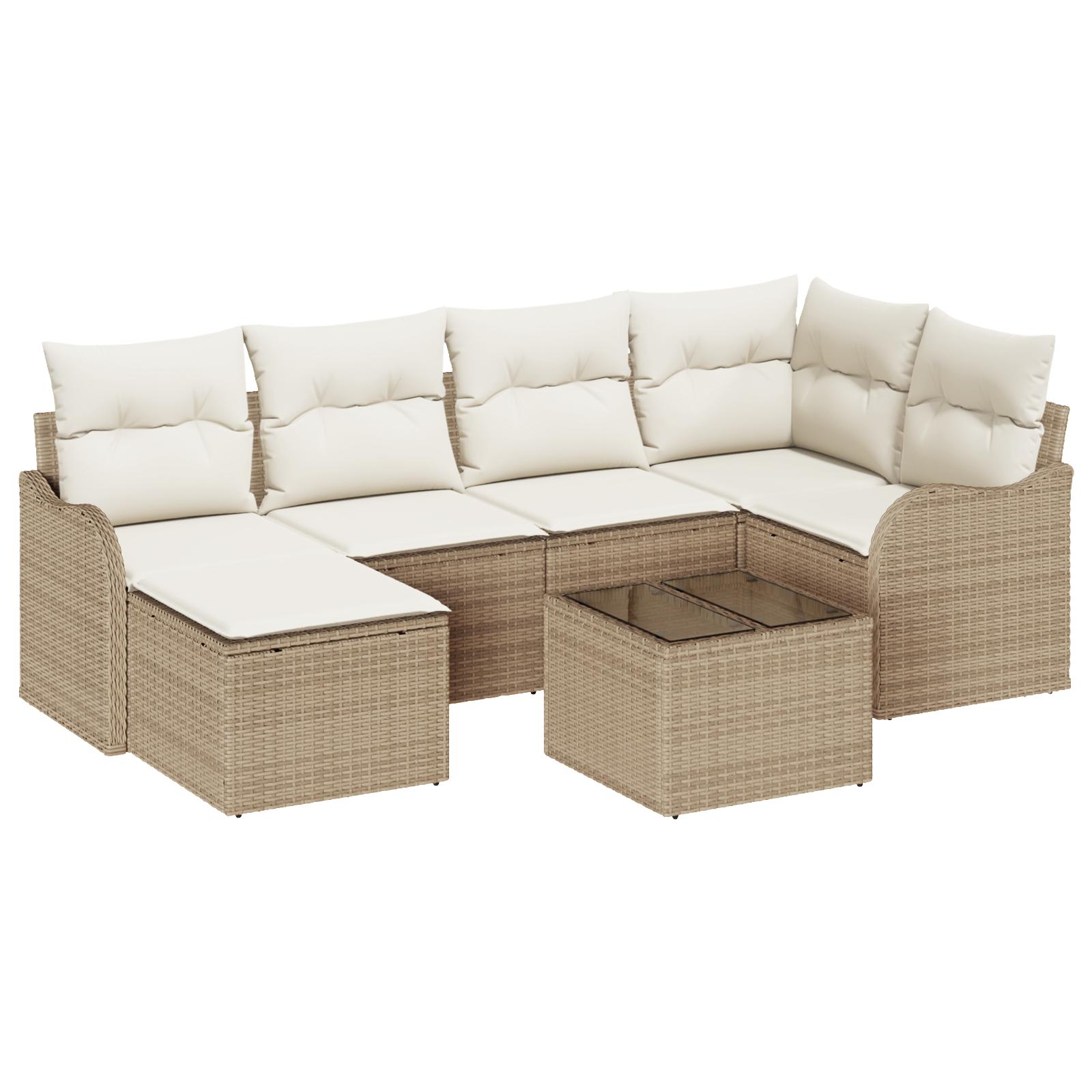 Havesofa Sæt med pude 7 stk Beige og hvid Poly rattan