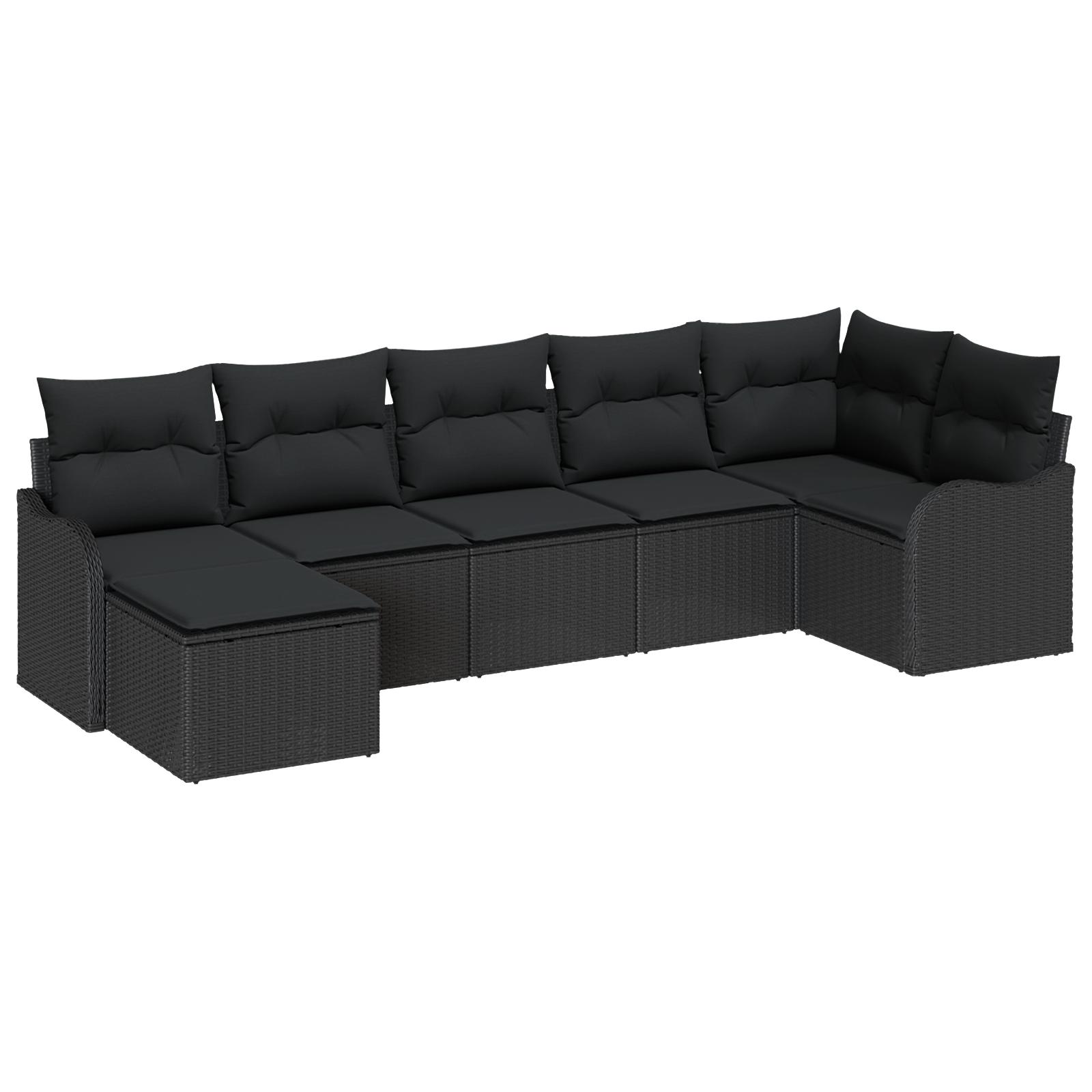 Havesofa SÃ¦t med pude 7 stk Sort Poly rattan