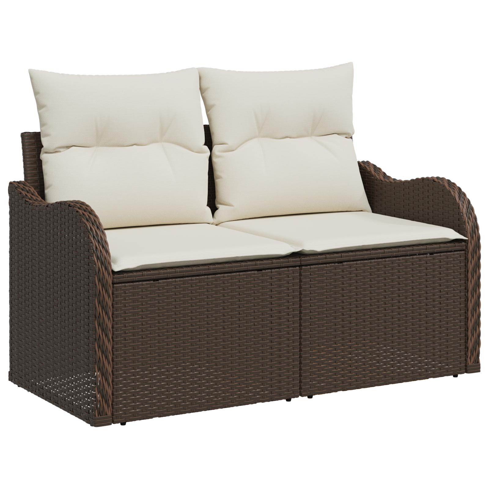 Havesofa Sæt med pude 8 stk Brun og hvid Poly rattan
