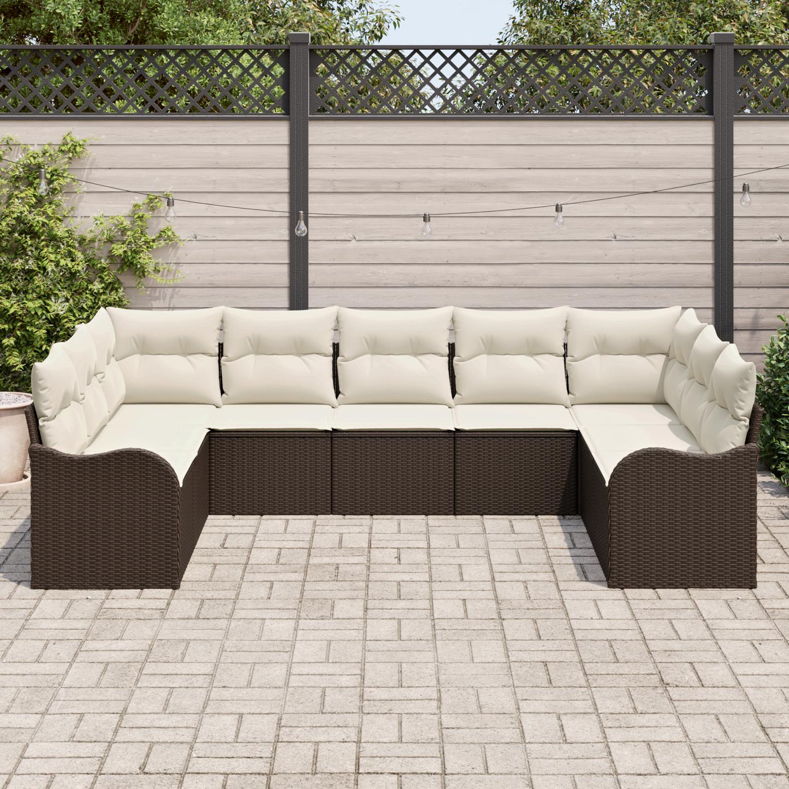 Havesofa Sæt med pude 9 stk Brun og hvid Poly rattan