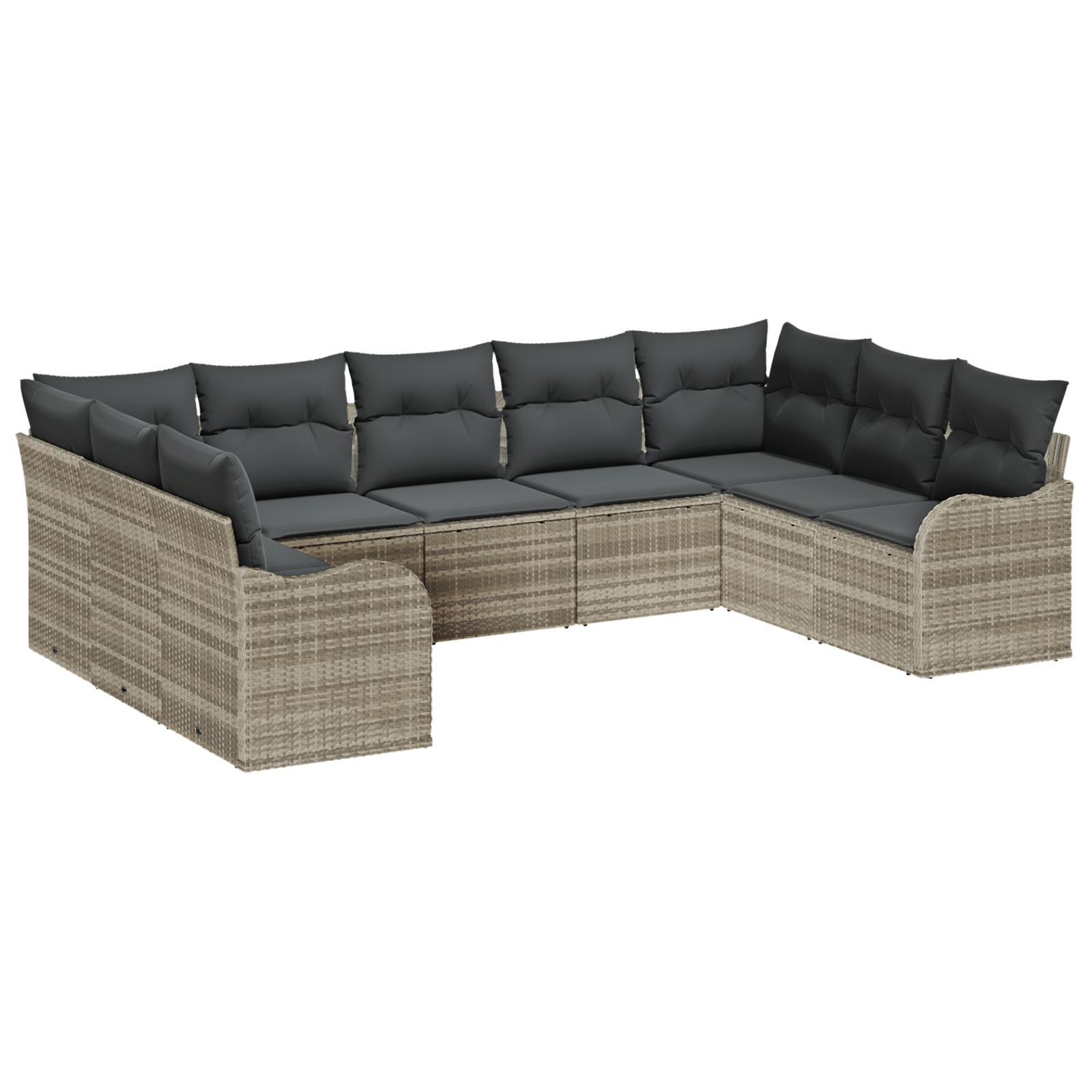 Havesofa SÃ¦t med pude 9 stk LysegrÃ¥ Poly rattan