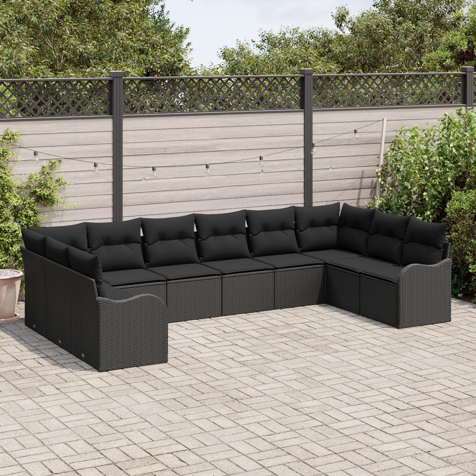 Havesofa sæt med opbevaring - 10 dele i sort polyrattan