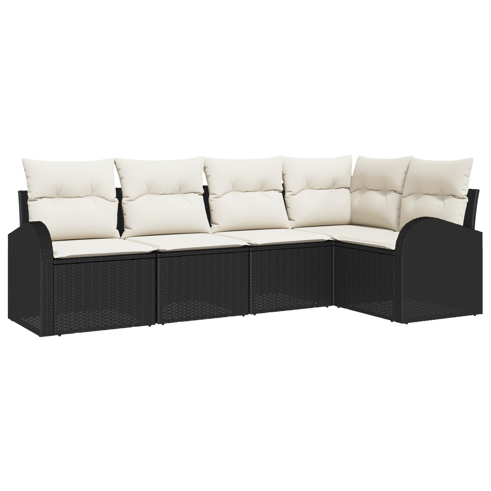 Havesofa Sæt med pude 5 stk Sort og hvid Poly rattan