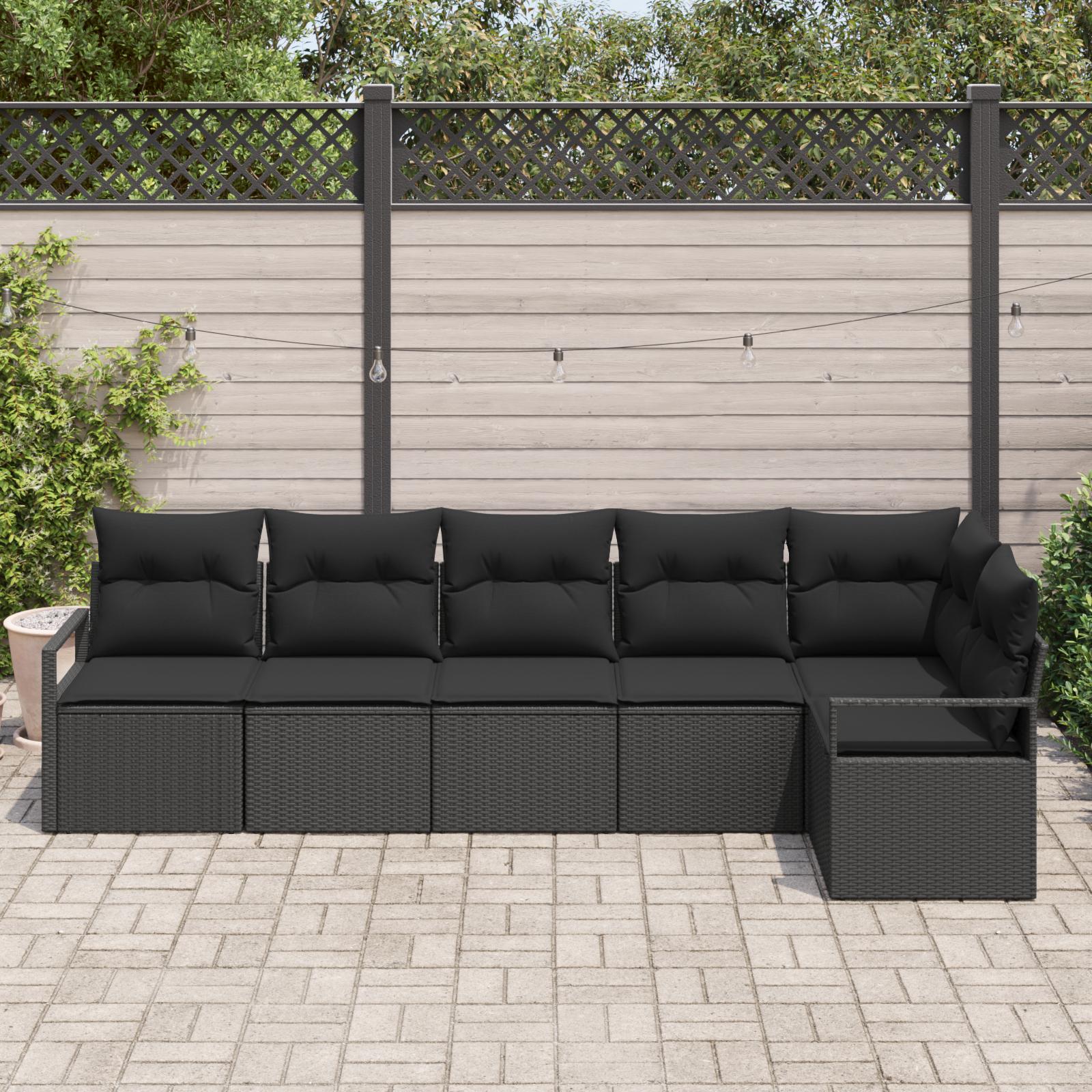 Havesofa Sæt 6 stk Sort Poly Rattan og pulverlakeret stål