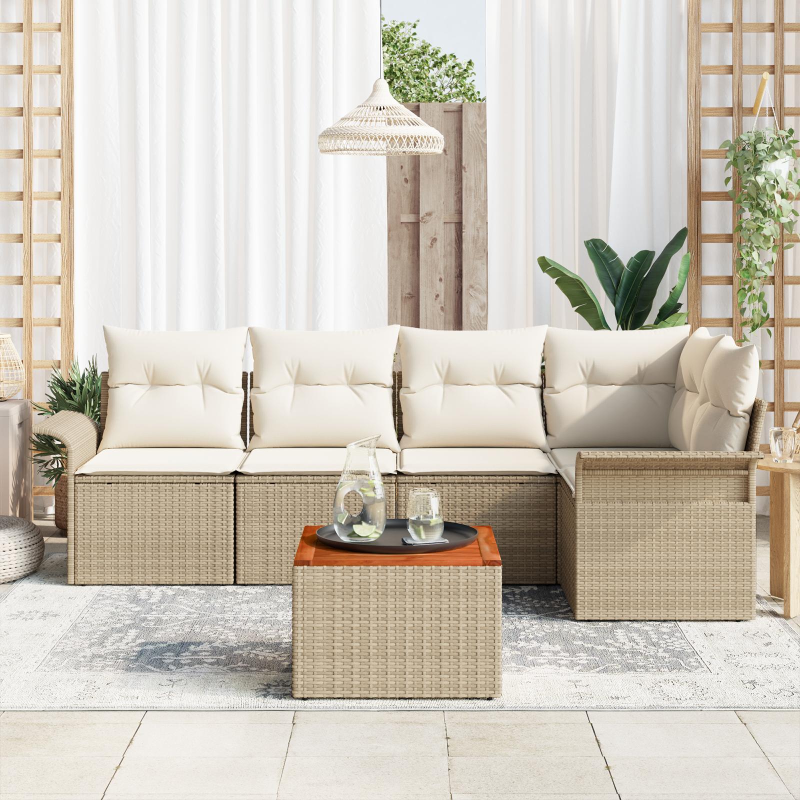 Havesofa Sæt med pude 6 stk Beige og creme 55 x 55 x 37 cm